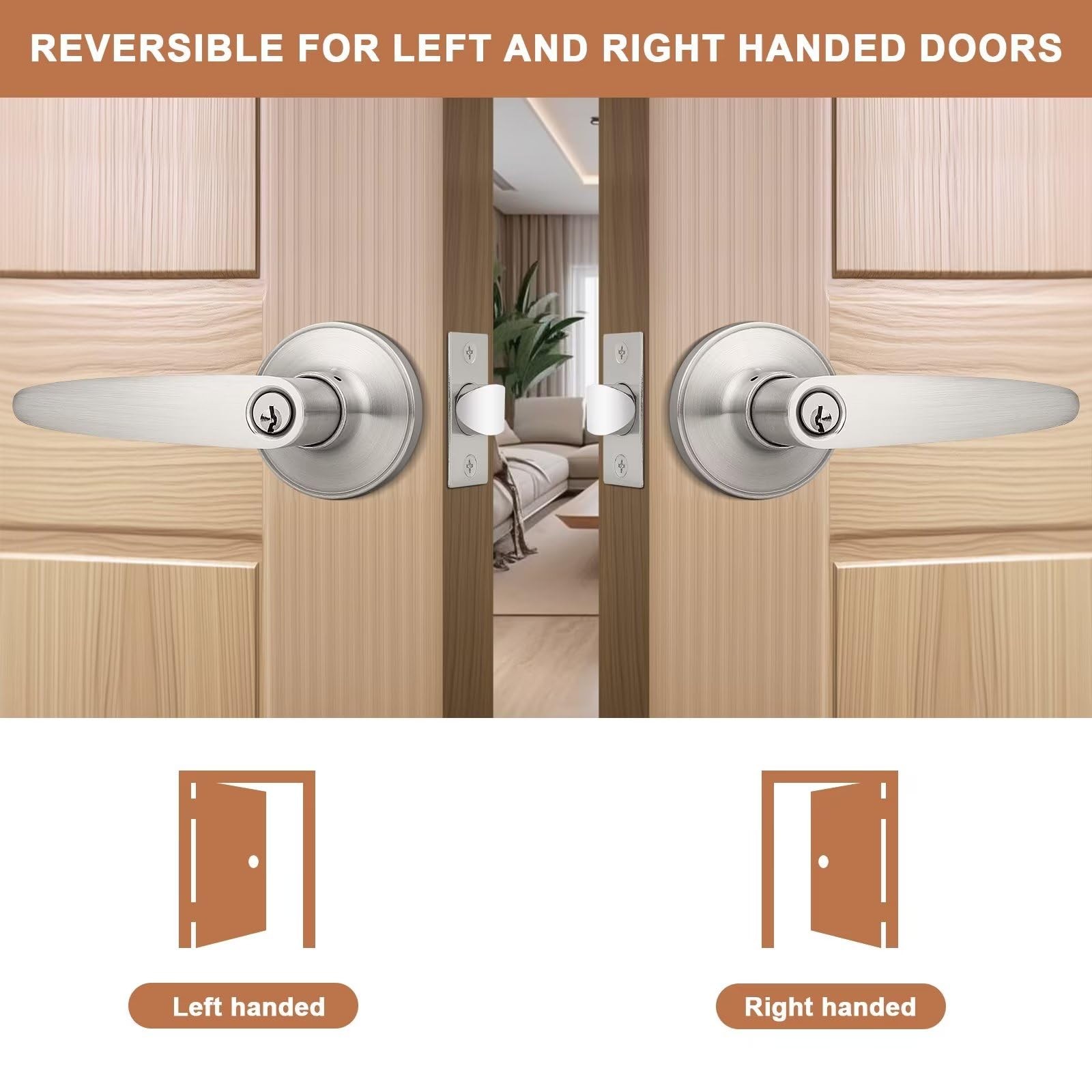 Probrico (3 Pack Keyed Entry Door Lever Lock for Exterior 3, Satin Nickel