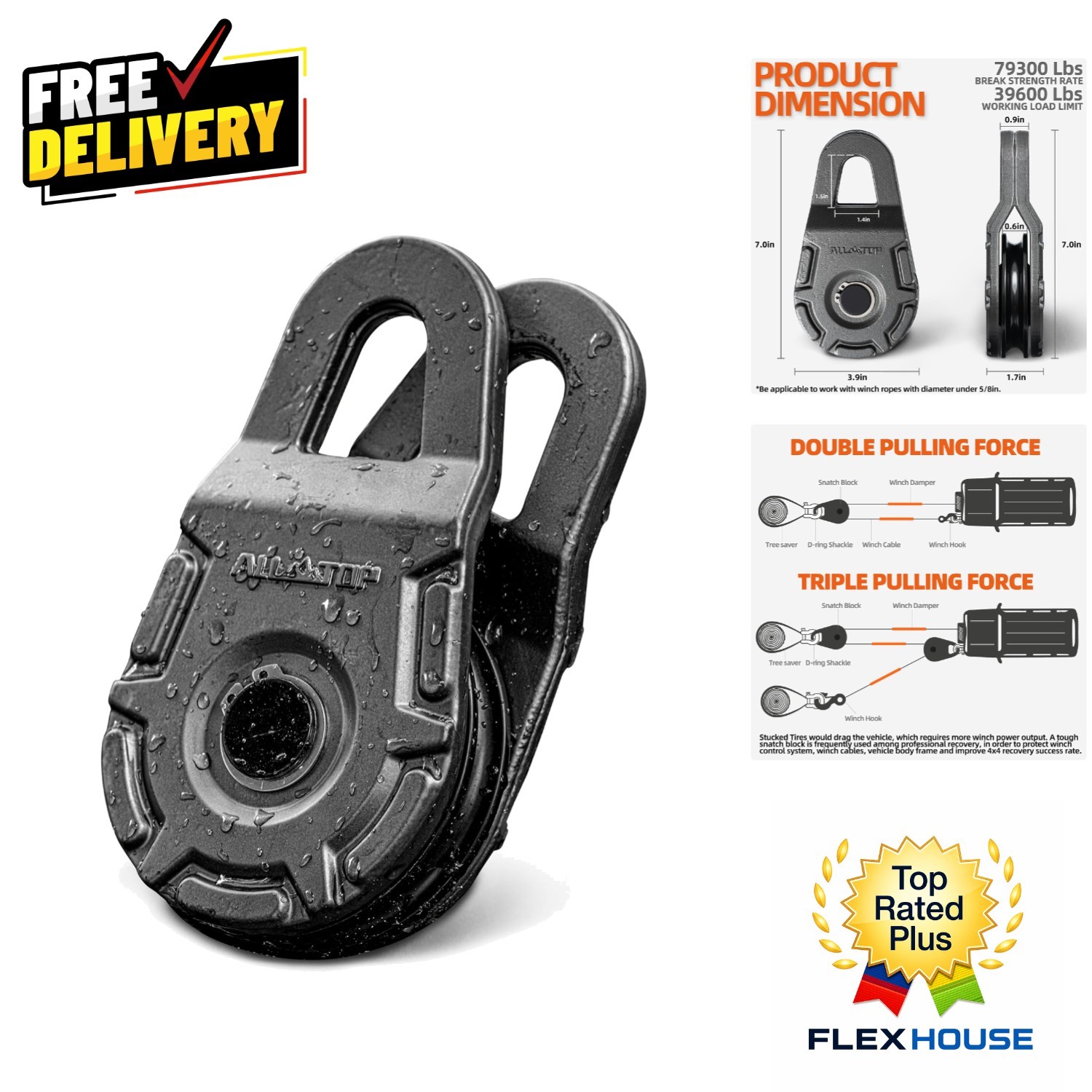 79,300 lbs Forged Snatch Block with 12-Stage Coating – Best for Winch Systems