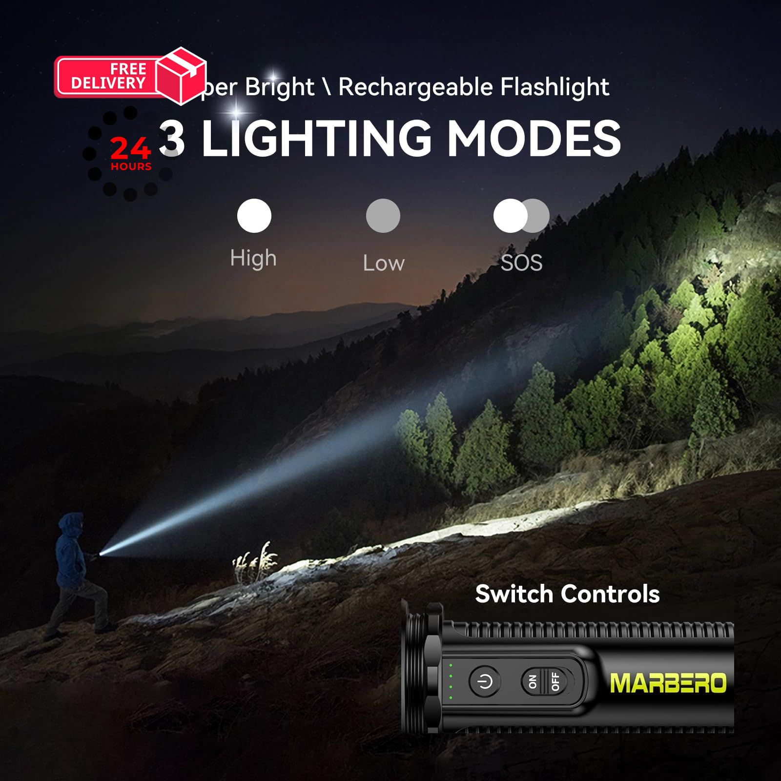 MARBERO [FathersDayGifts] Rechargeable Flashlight High Pocket-Sized, Green