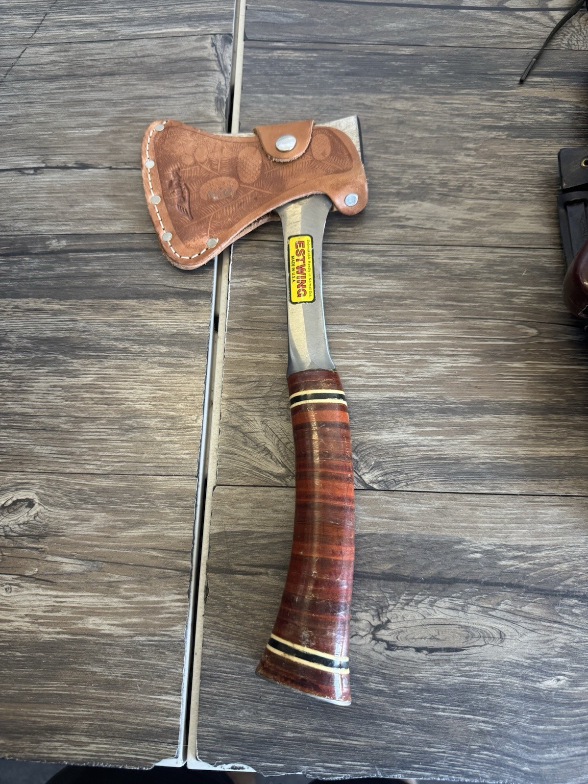 Vintage Estwing #1 Ax Axe w/ Stacked Leather Handle & Sheath 24A USA 13″ Long