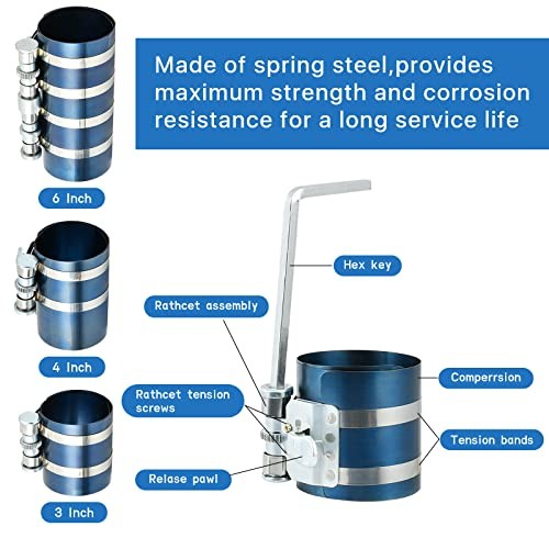 8Pcs 3″ 4″ 6″ Piston Ring Compressor, Car Engine Piston Ring Compressor Tool