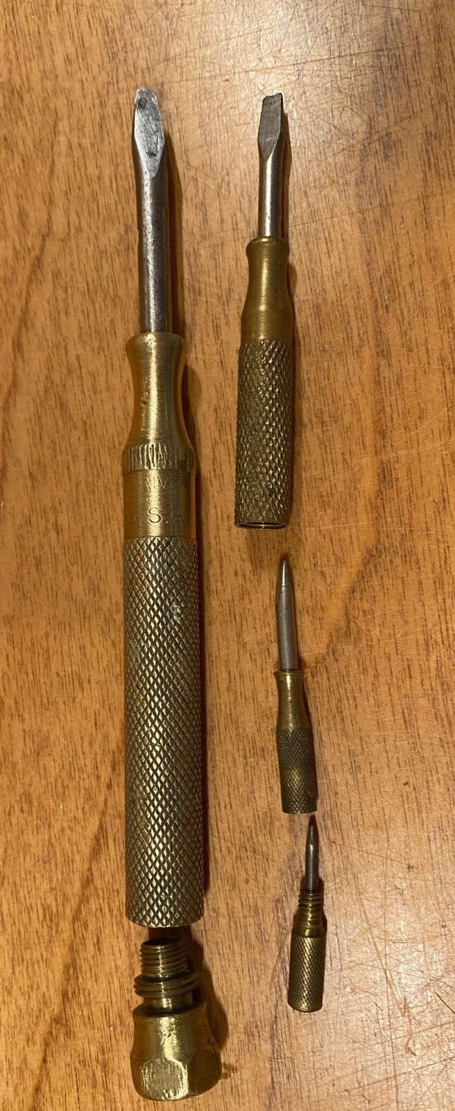 Vintage Tool Set: 5 oz Ball Pein Hammer & GM Co. 4-in-1 Brass Screwdriver, USA