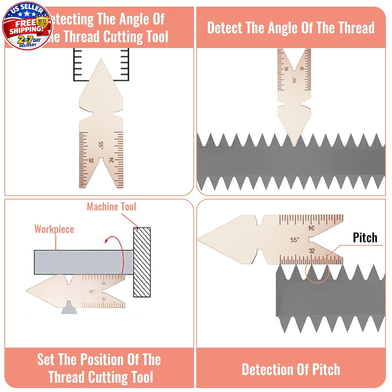 3pcs Stainless Steel Center Gauge, 55°& 60° Fishtail Screw Gauge Centre Gage Scr