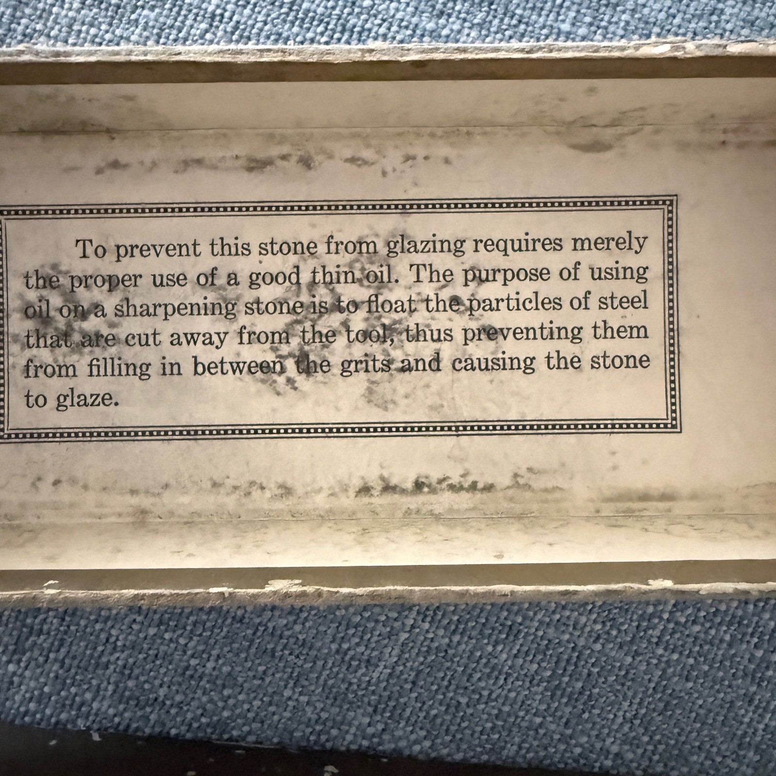 Vintage Craftsman Sharpening Stone in Original Box Blue Gold Oval Logo USA Made