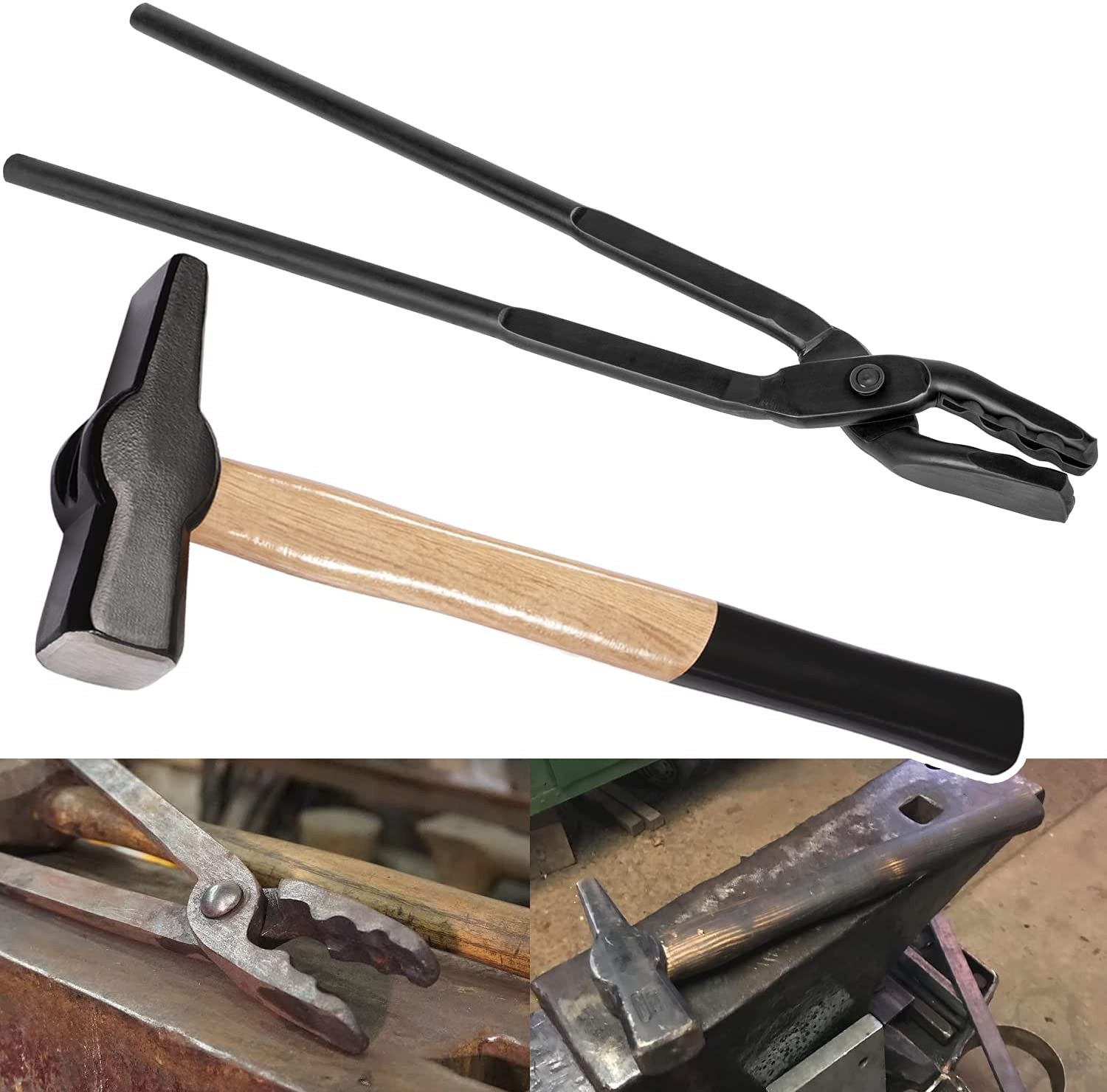 Knife Making Tong+Hammer Set Blacksmith Bladesmith 15″ Wolf Jaw Vise Forge Tool