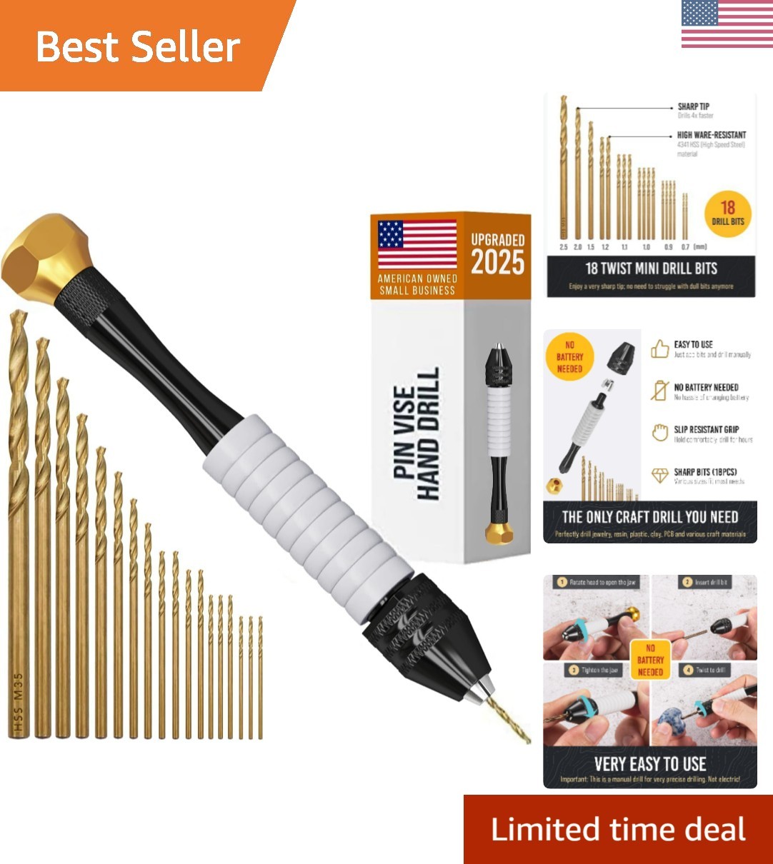 Pin Vise Hand Drill Manual – Jewelry w/Micro Drill Bits 0.8mm-2.5mm – Rotary …