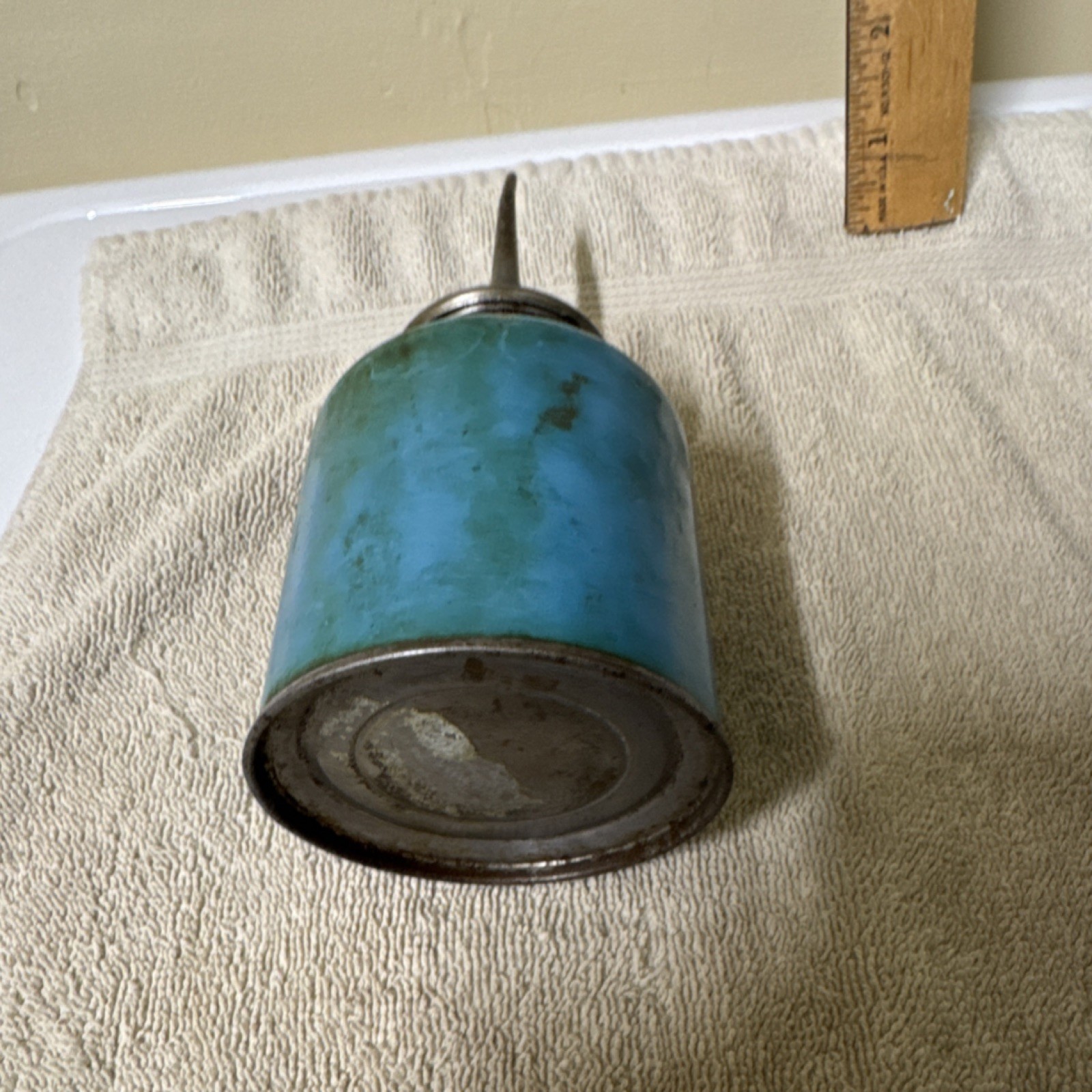 Vintage Blue Metal Oil Can with Long Spout Collectible Tool
