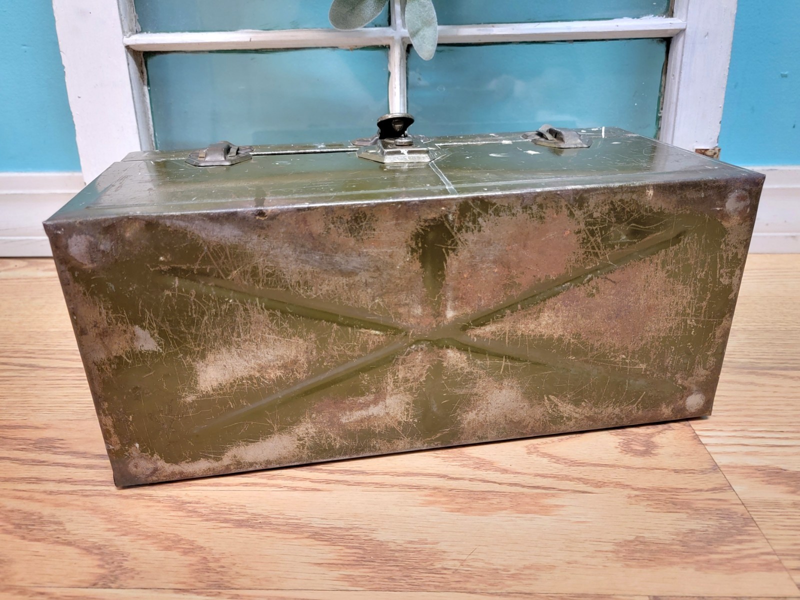 Vintage Union Steel Chest Utilico No. 4114 Olive Ruler Top & Tray 14″ Toolbox
