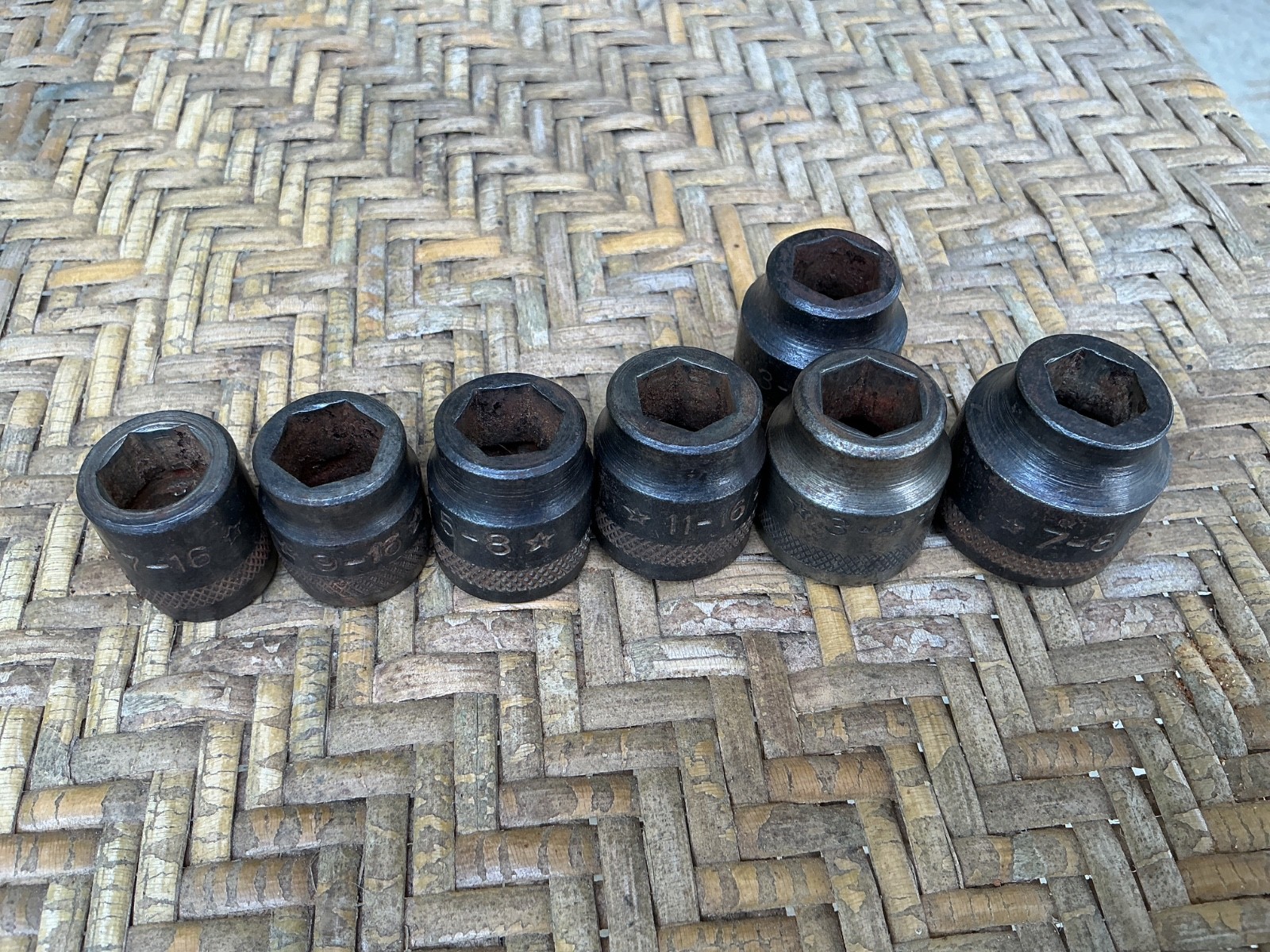 Vintage Duro Indestro Star Socket Set 1/2″ Drive 7 Piece USA 7/16″ – 7/8″
