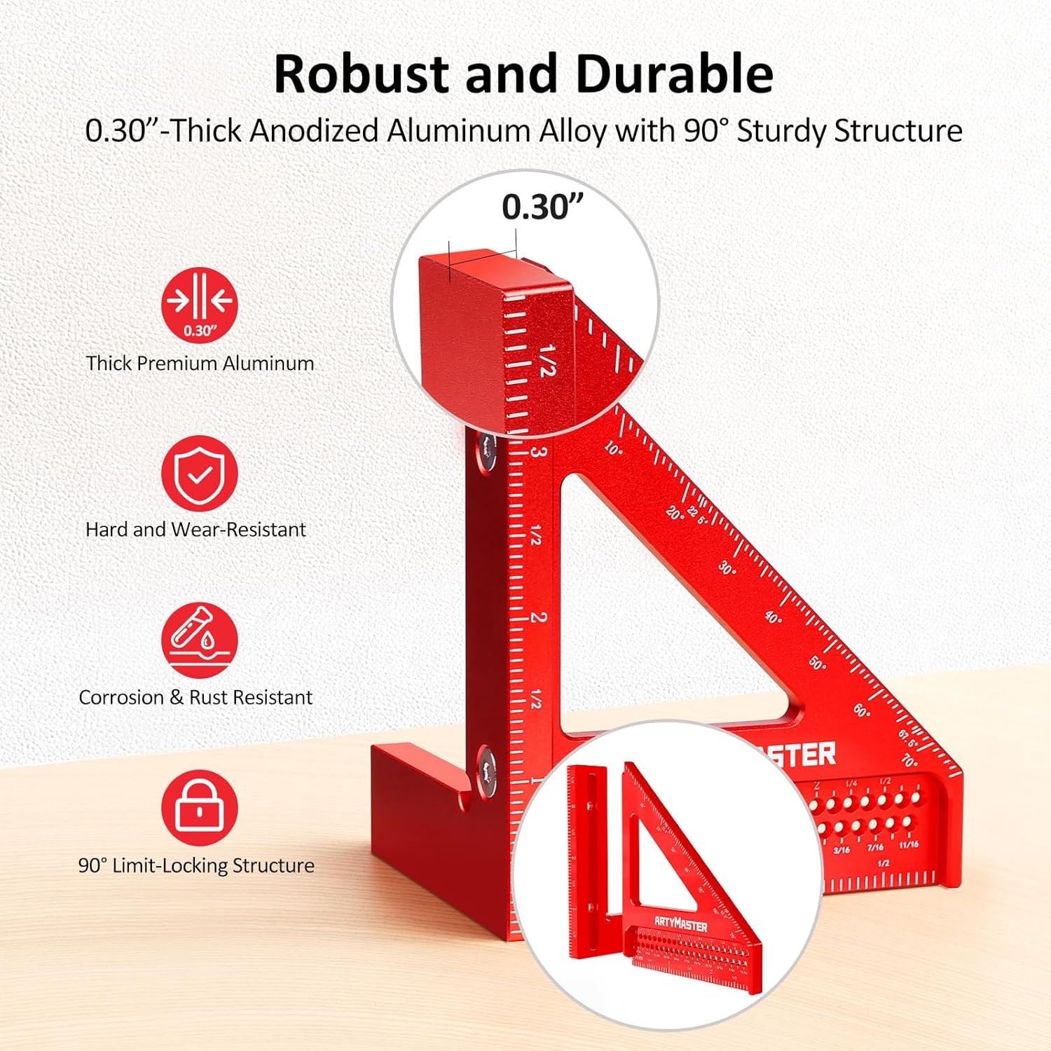 3.8＂Mini 3D Multi-Angle Measuring Square Ruler, WT102A 3.8 inch Square+Pencil