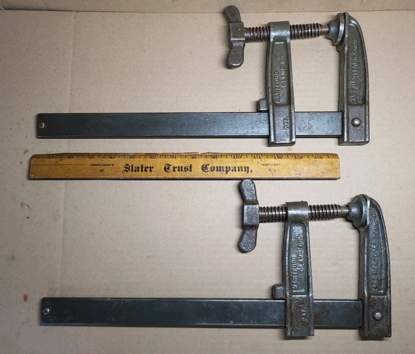 Early ANTIQUE BAR CLAMPS Set HEAVY DUTY TOOLS • HARTFORD 16″ ☆ USA