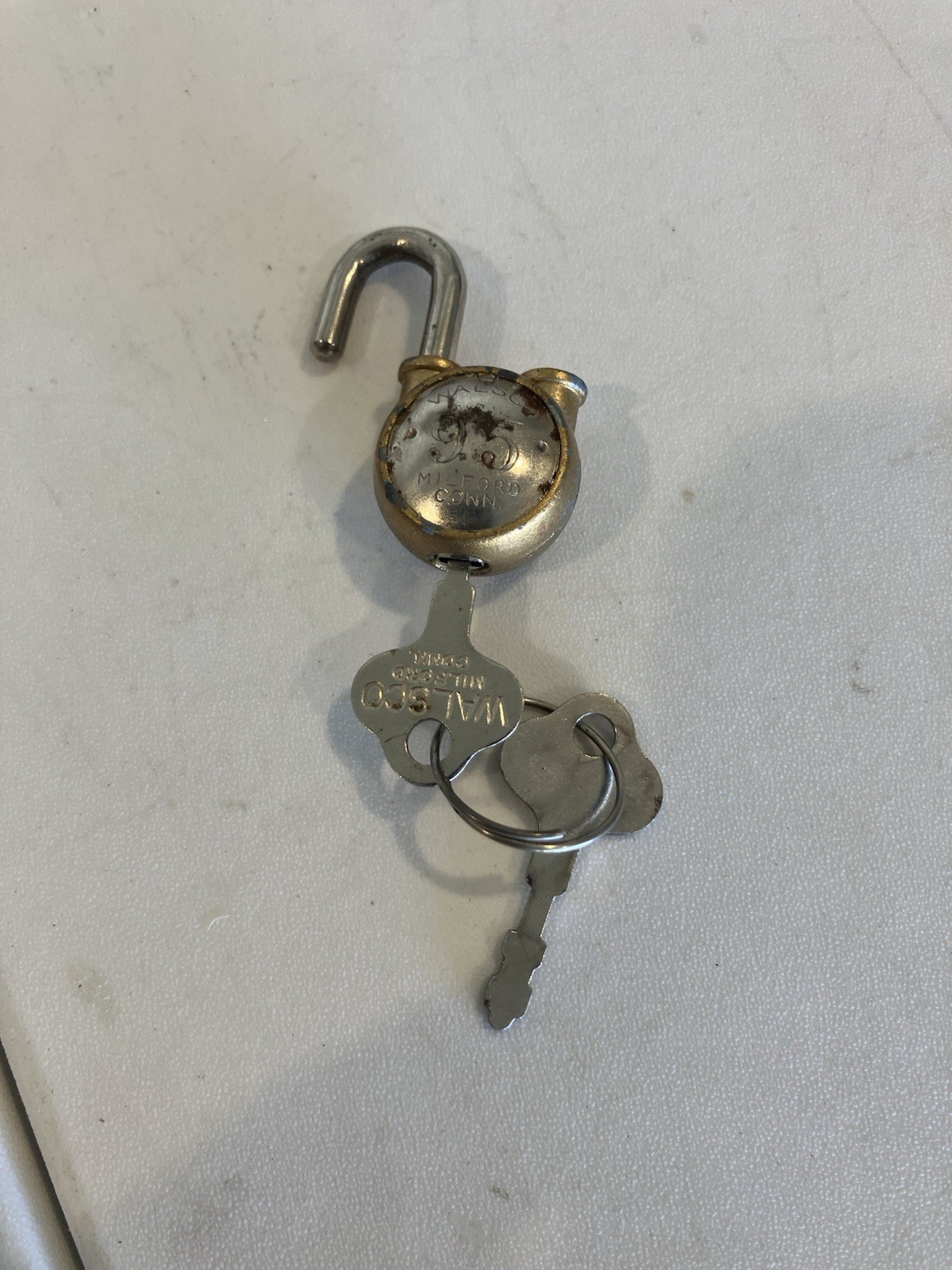 Miniature Vintage Lock & Original Keys Walsco No. 95 Milford Conn. Operational