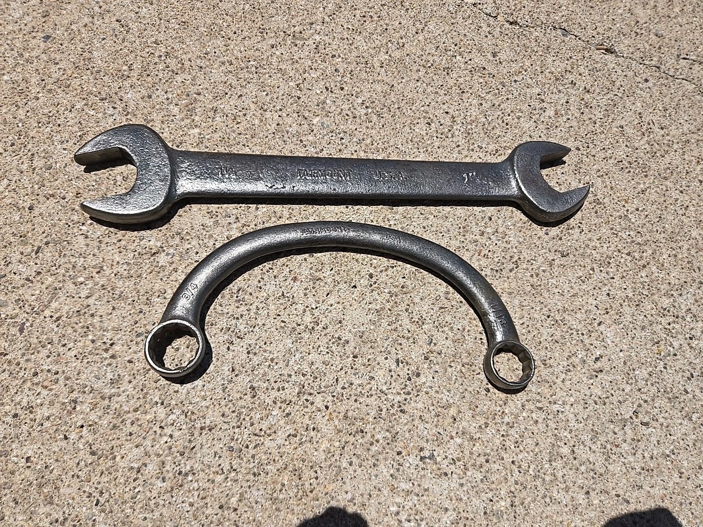 Vntg Fairmount USA Half Moon 12-pt Box Wrench 11/16 & 3/4 + Open End 1″ & 1 1/8″