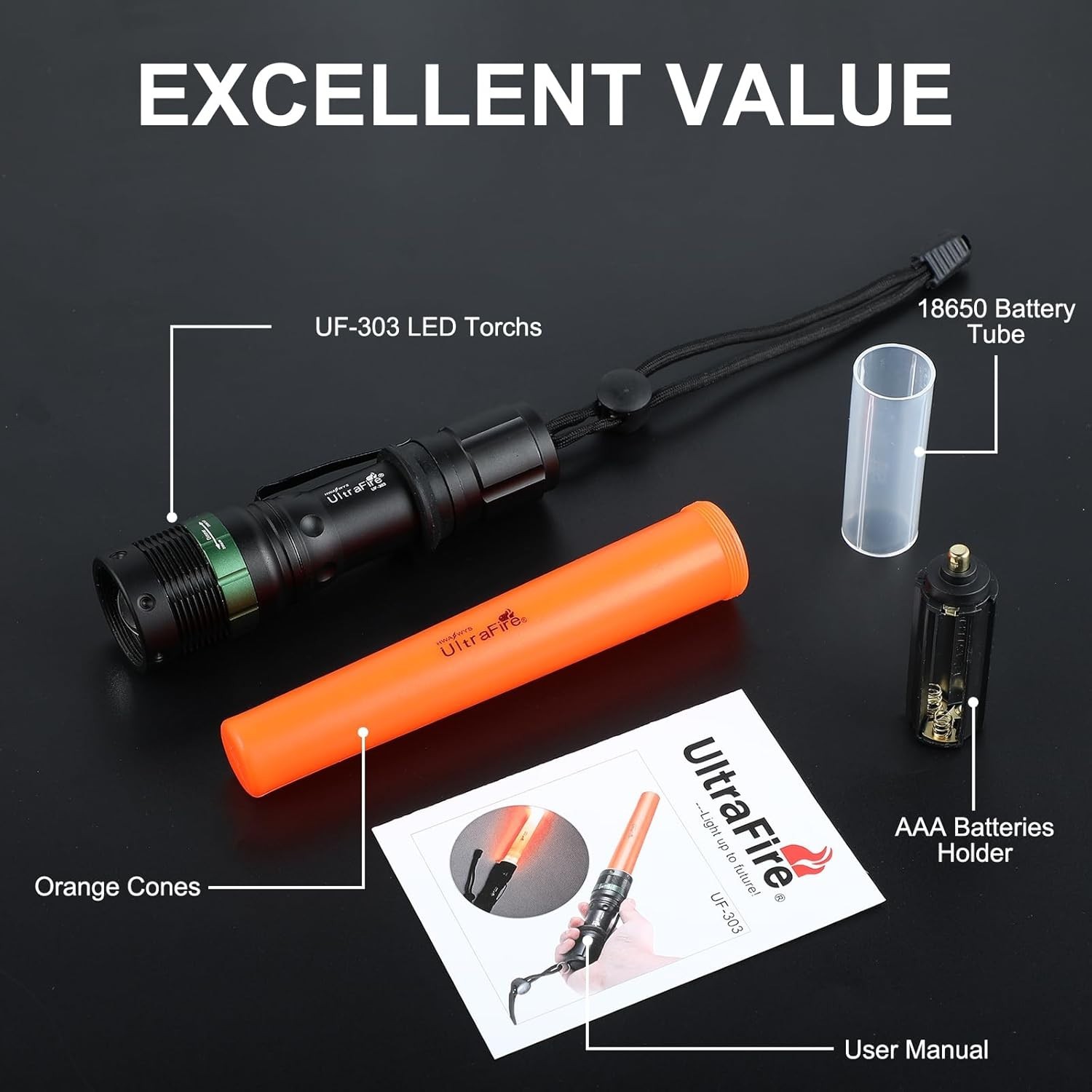 Ultra Bright 250LM 11-Inch Traffic Wand Flashlight with Strobe Mode & Strap