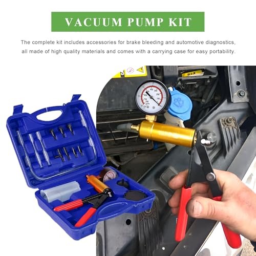 Hand Held Vacuum Pump Brake Bleeder Kit, One-Man Brake Clutch Oil Fluid Blue