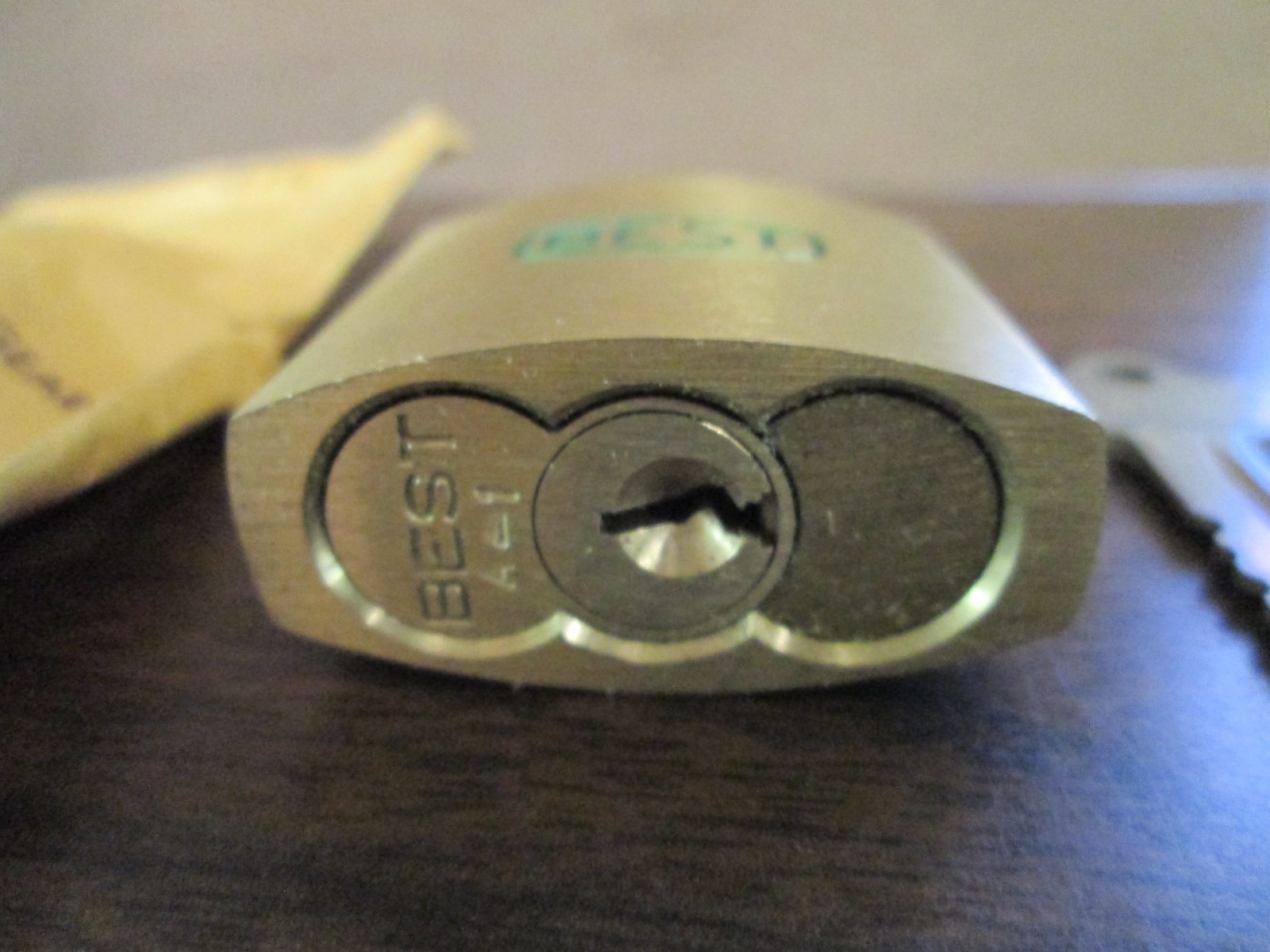 NEW Vintage Brass Best 4B70 SFIC Padlock Green Logo A1 Core W/4 Keys
