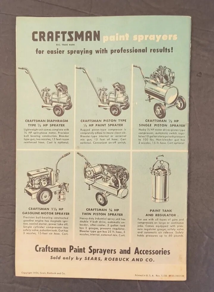Vintage 1950s Sears and Roebuck Craftsman Tools Catalog Power Painting Manual