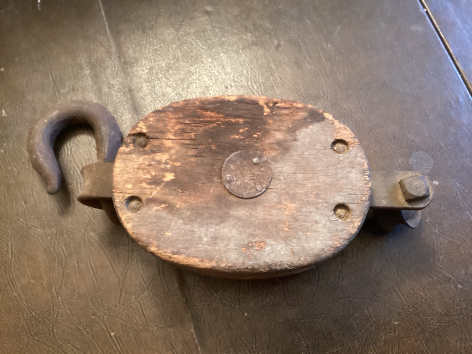 Vintage.13″ ANVIL Logo Wood Single Wheel Pulley Wooden Block and Tackle