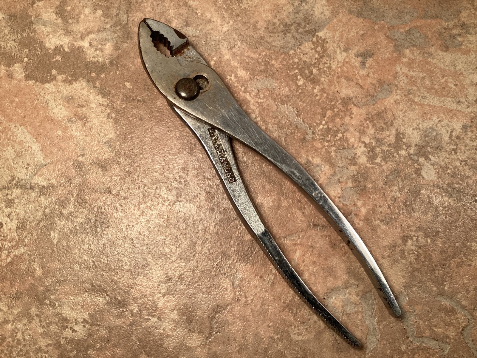Vintage Slip Joint Pliers Diamond 7-3/4″ Length Chrome Knurled Handle Grips USA