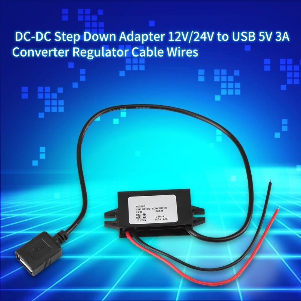 DC DC Converter 1pc 12V/24V DC/DC Step Down Adapter to USB 5V 3A Converter