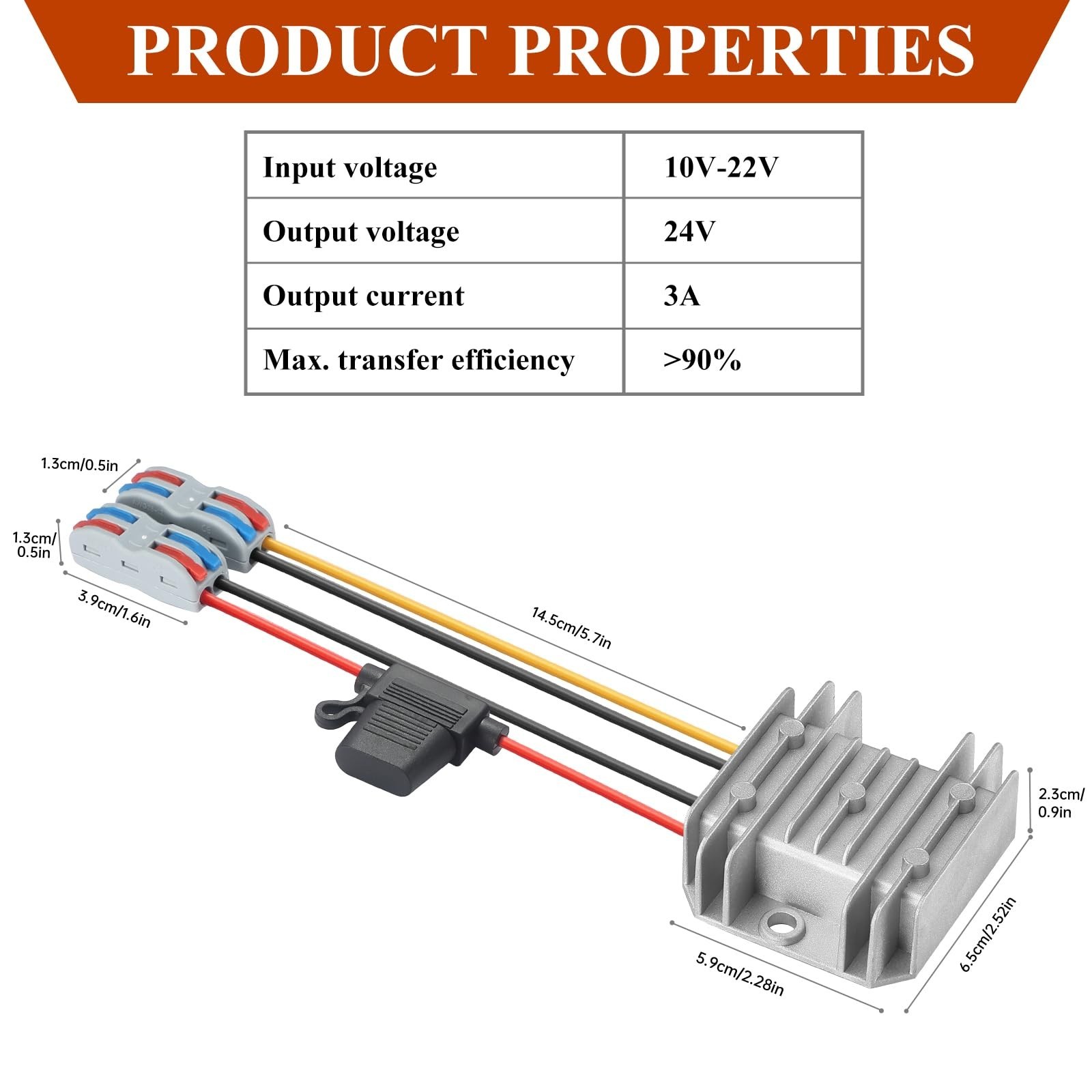 10-22V to 24V 3A 72W DC-DC Boost Converter, Waterproof & Shockproof Voltage S…