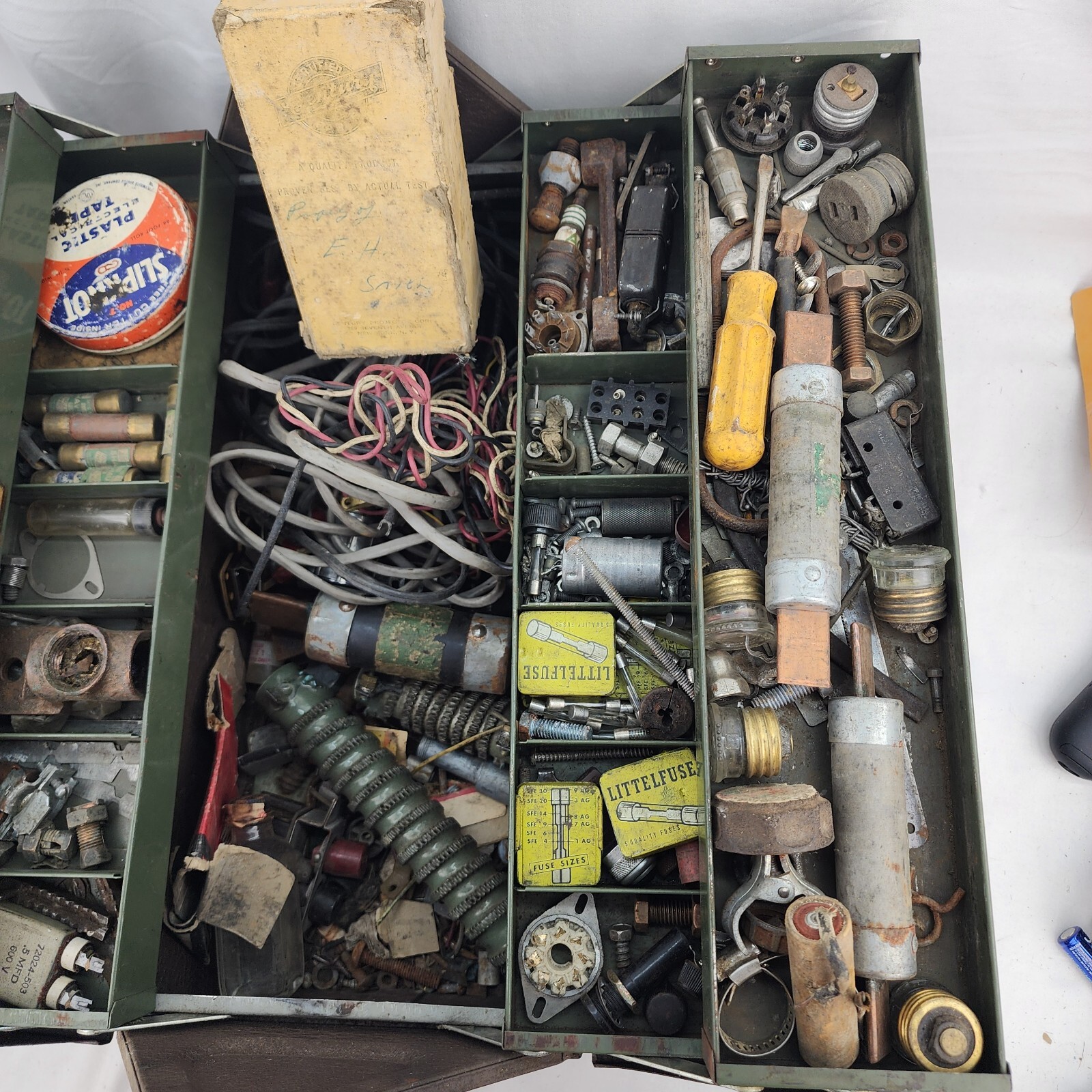Vtg Kennedy Kits Cantilever Tackle Tool Box With Electricians Stash Lot HEAVY