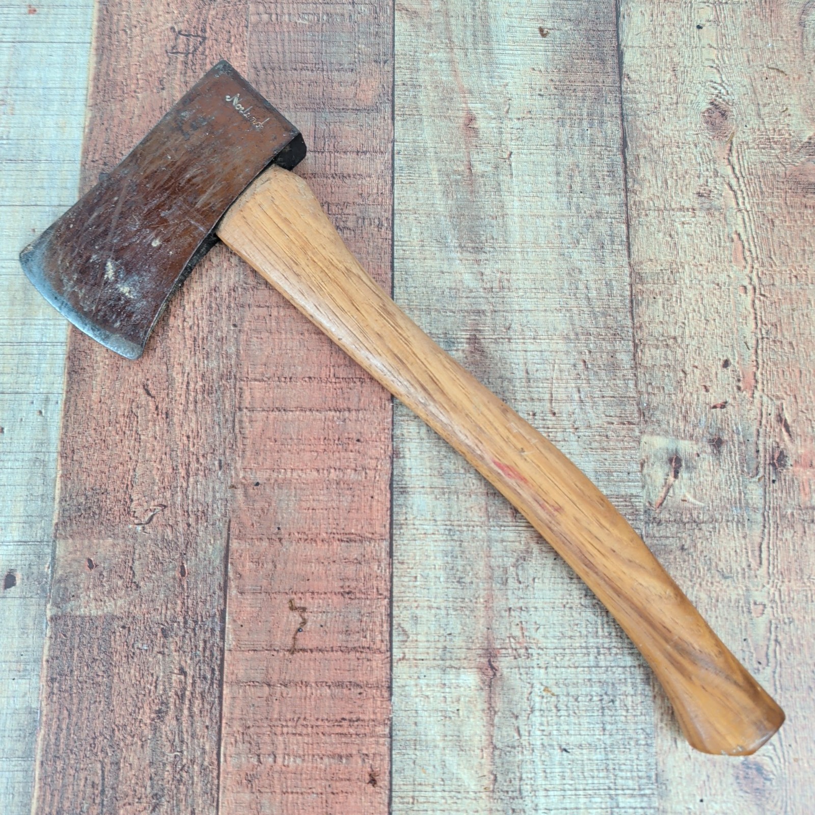 Vintage Norlund Camper Camp Axe Hatchet 17″ Wooden Handle OG Copper Color