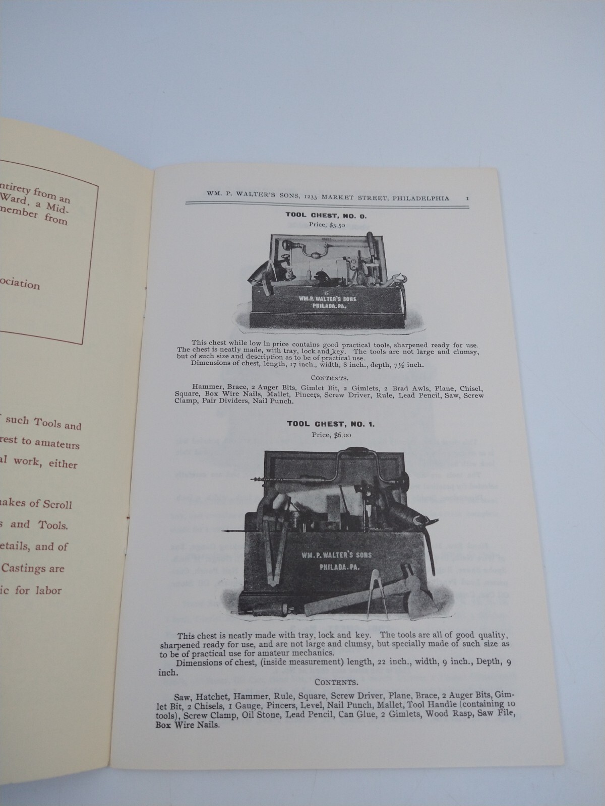 WM P WALTER’S SONS – TOOL CHESTS SCROLL SAWS – REPRINT