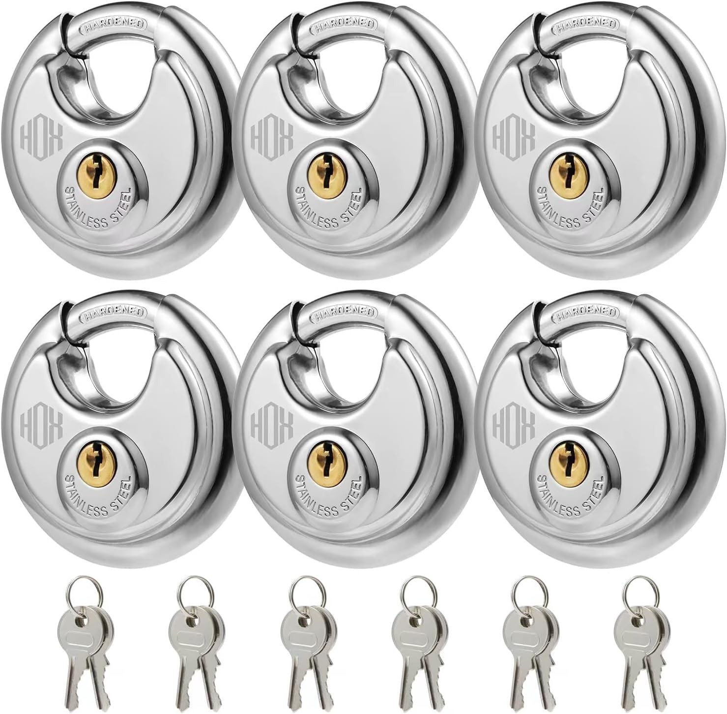 Keyed Disc Padlock, Stainless Steel Keyed-Alike Padlocks 6-Pack Heavy Duty Locks