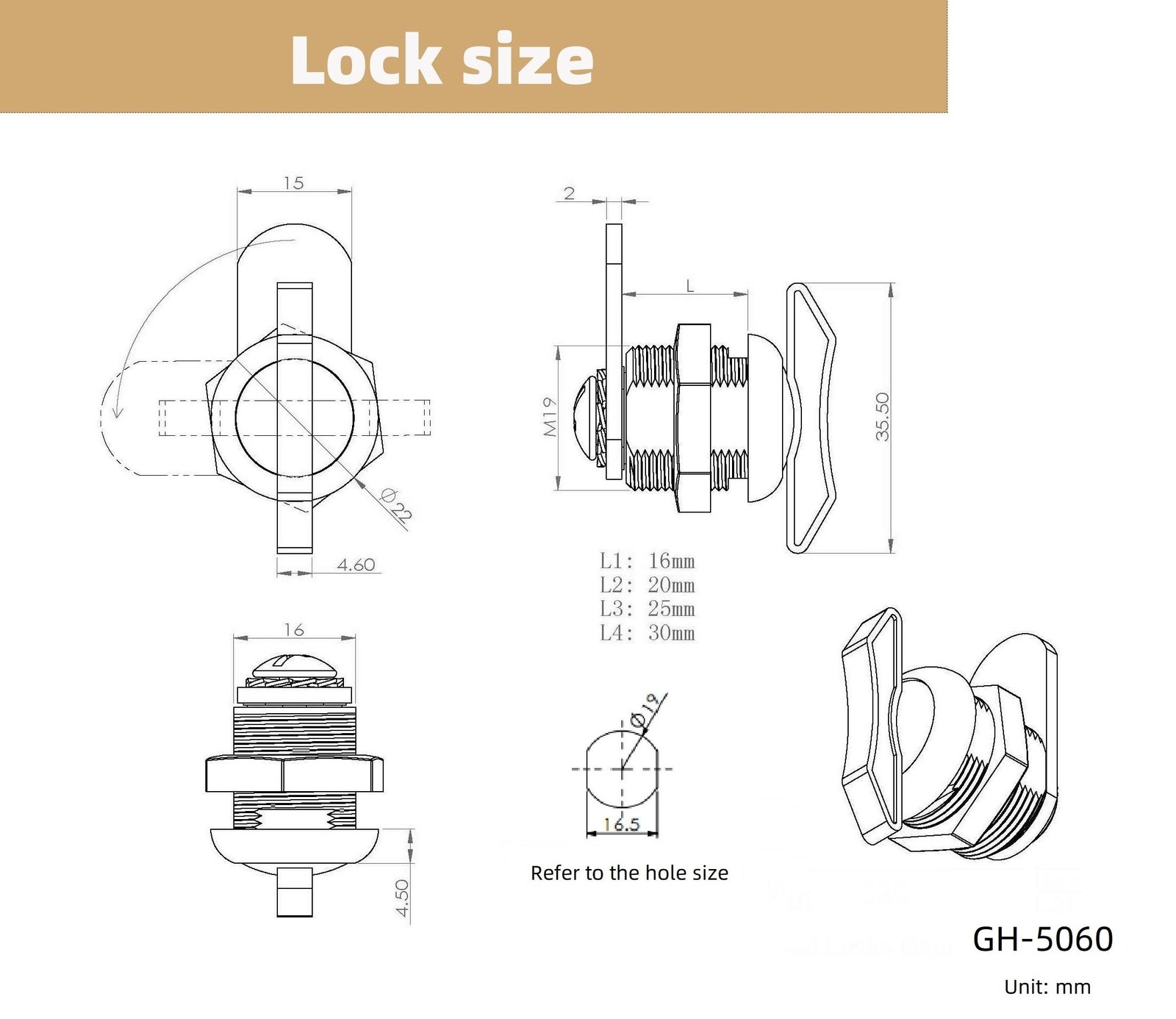 1 PCS Thumb Operated Offset Cam Lock RV Compartment 5/8 Inch 16mm Chrome