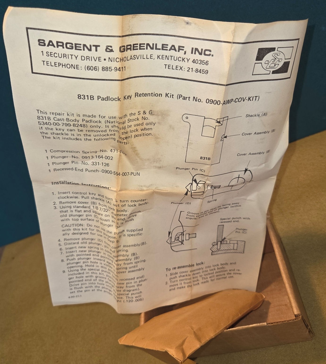 Sargent Greenleaf 831B U.S. Gov’t padlock w/ 3 working keys high security