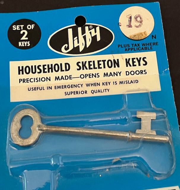 Vtg 1966 Jiffy Inc. Household Skeleton Key No. 2-SK