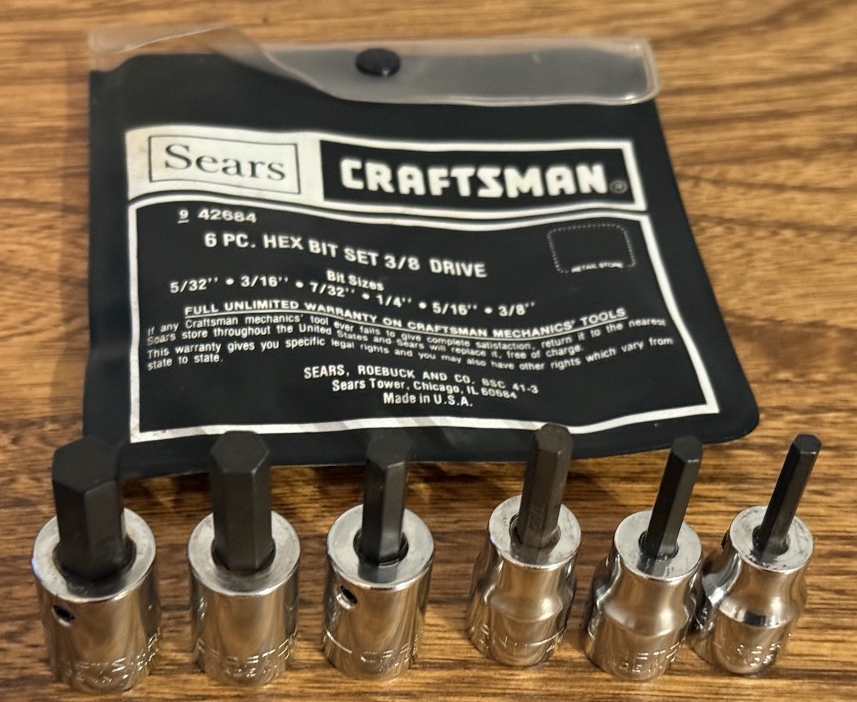 Vintage Craftsman 9-42684 3/8″ Drive Hex Bit Set of 6 SAE Made in USA