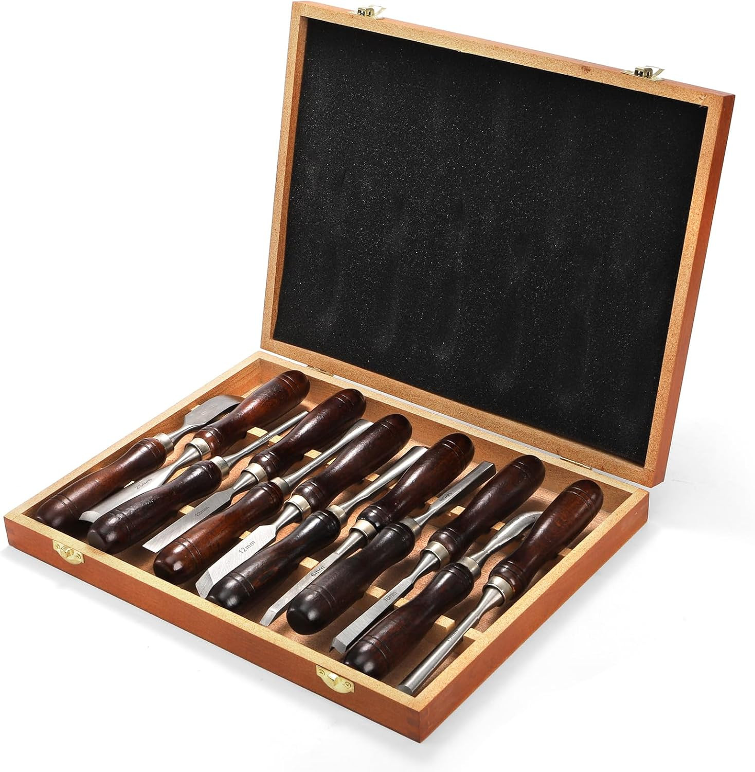 12 Pieces Wood Chisel Set, Woodworking Carving Tools with Wooden Box, CR-V Steel