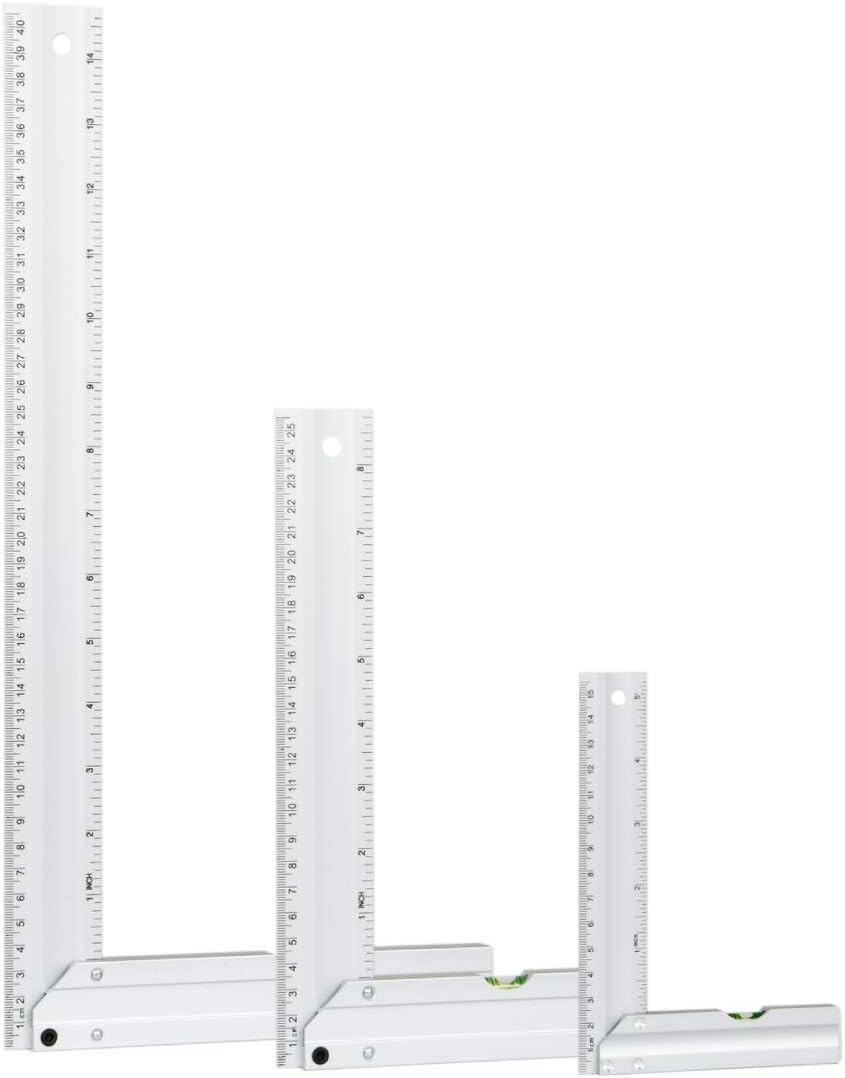 POWERTEC L Square 3pc, Try Square, 90 Degree Measuring Tools w/Bubble Levels, Ma