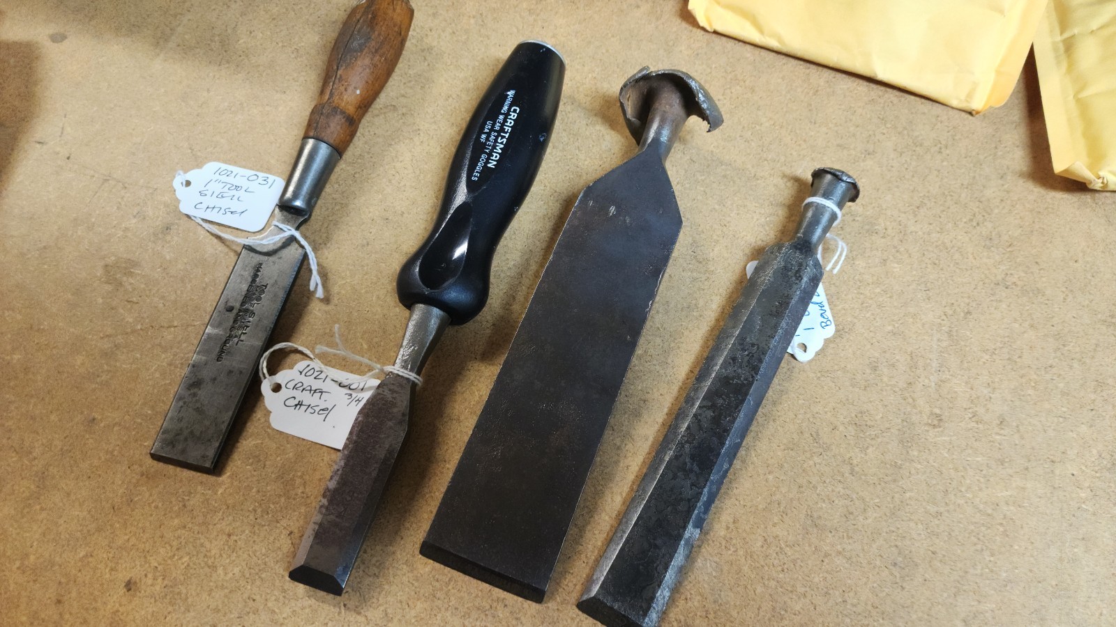 Lot of 4 Vintage Chisels, Craftsman, Keen Kutter, Misc Unbranded Wood Chisels