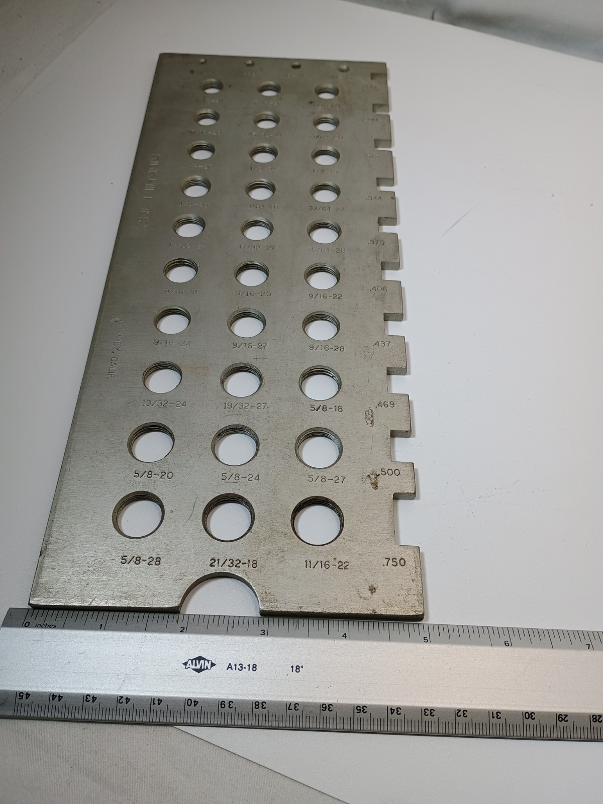 Vintage Kirkhill Inc. Thread gauge for Seats, Bibbs, Nuts and Bolts