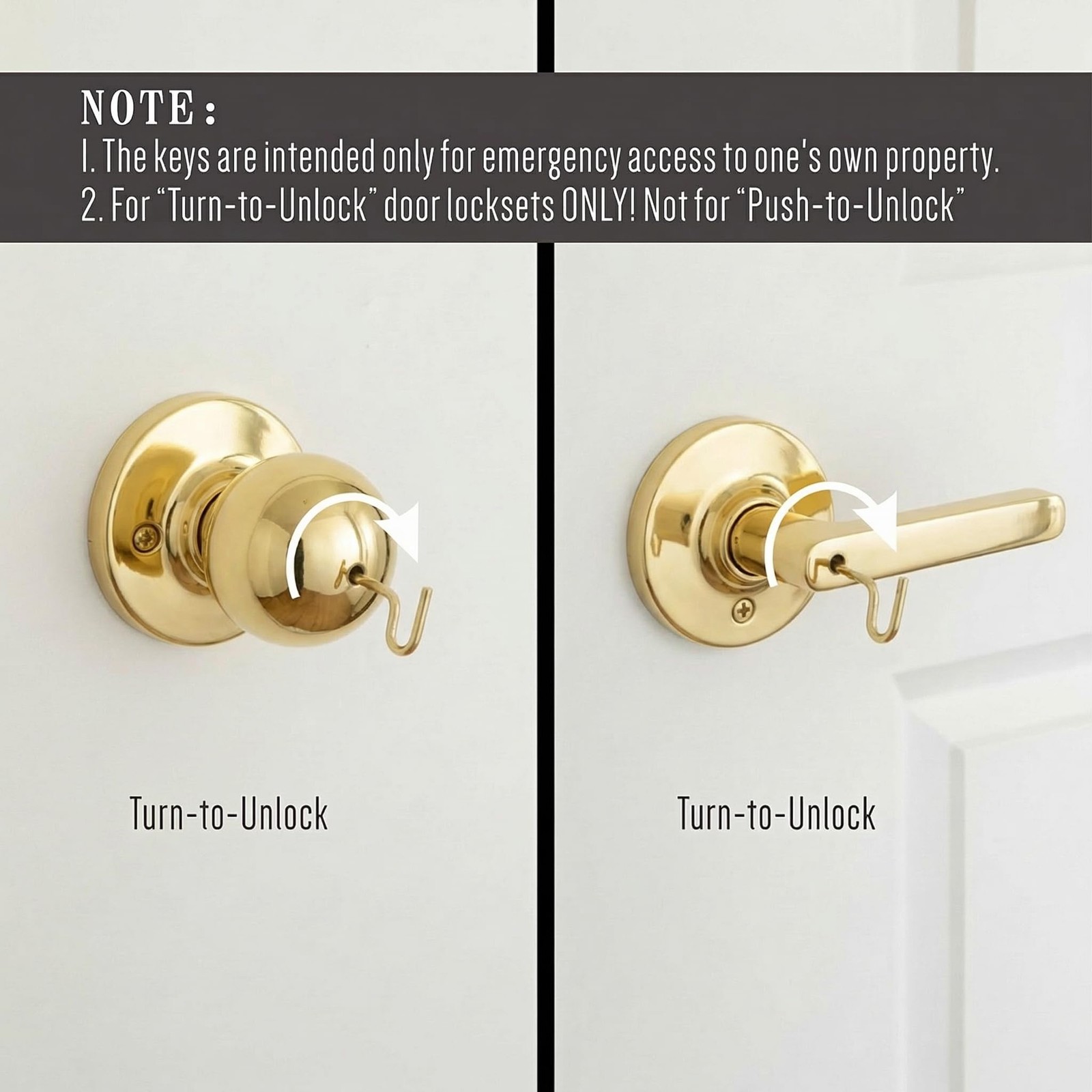 Interior Emergency Key for Bathroom Bedroom – 6 Pack Gold