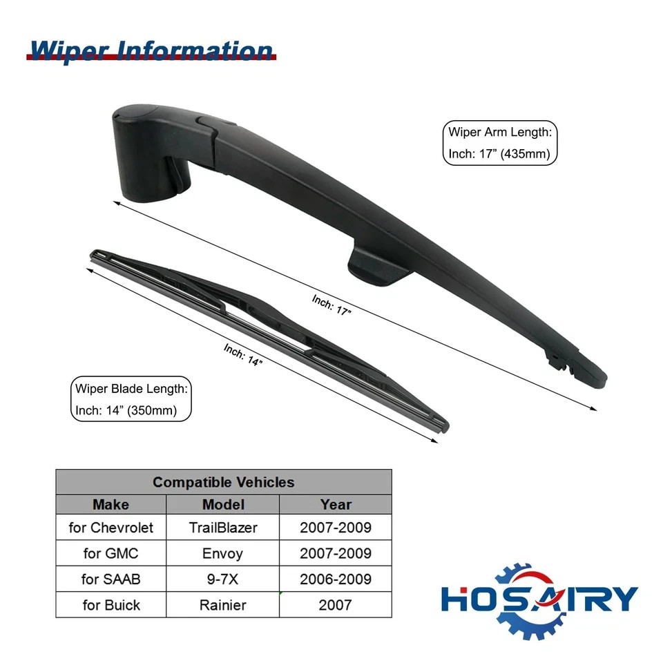 Rear Wiper Arm Blade Set for Chevy Trailblazer GMC Envoy 2007-2009, for Buick…