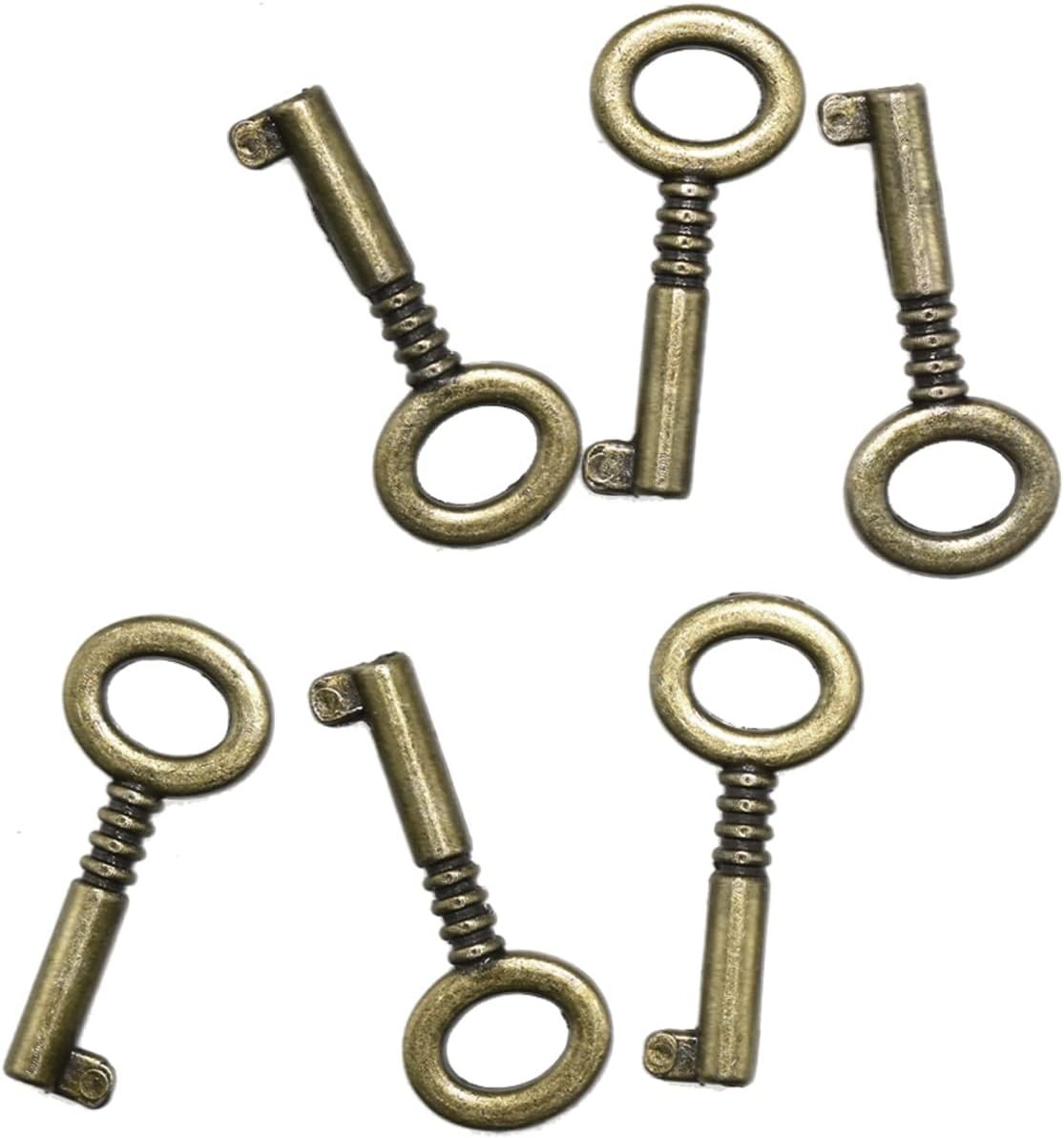 6pcs Vintage Bronze Mini Keys for Bear Head & Heart Padlocks – Antique Charm