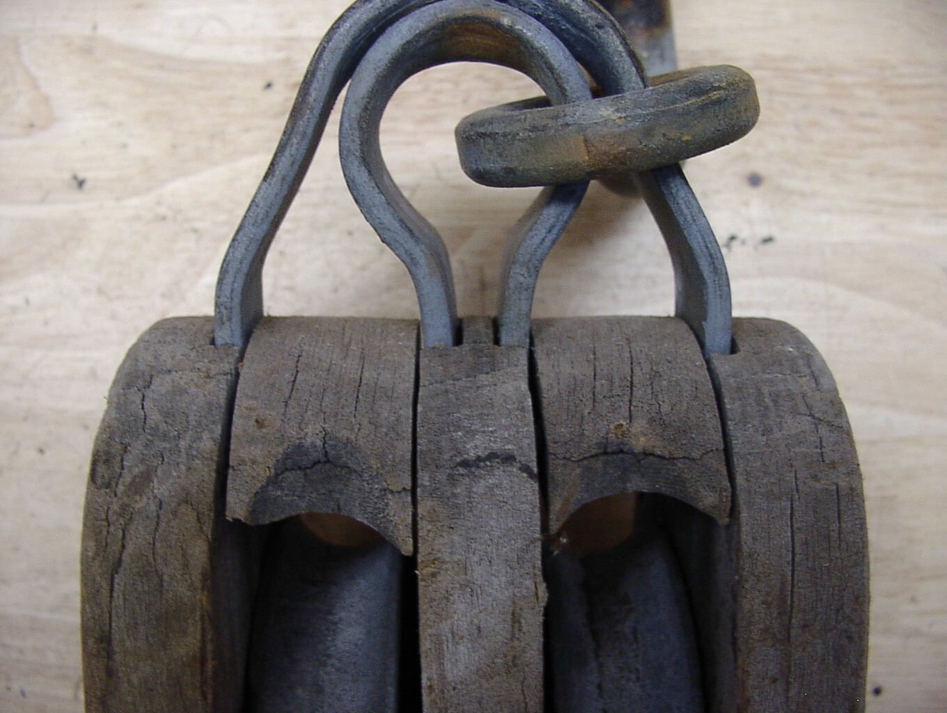 Vntg W.H. McMillans Sons N.Y. Double Wheel Wooden Pulley W/Hook,Awesome Piece