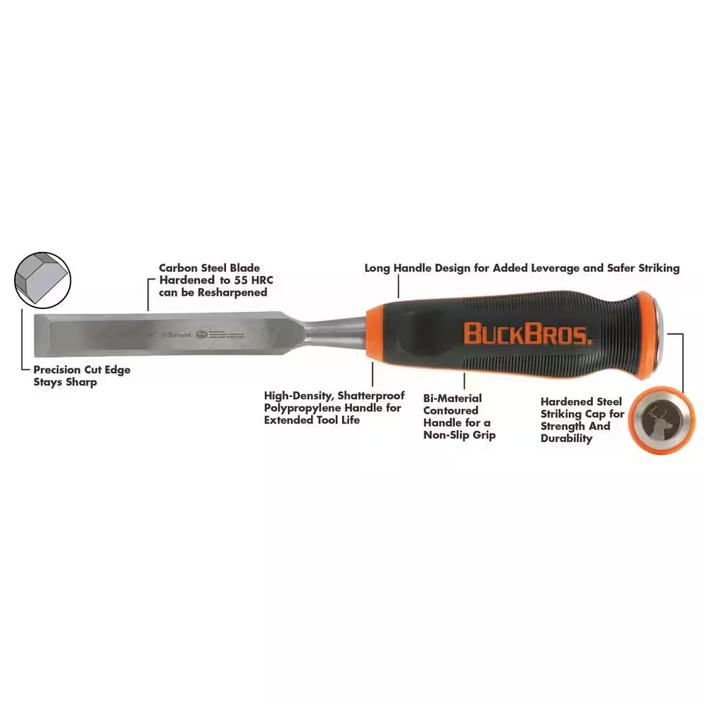Pro ¼ In. ½ In. 3/4 In. 1 In. and 1-1/4 In. Full Tang Wood Chisel Set (5-Piece)