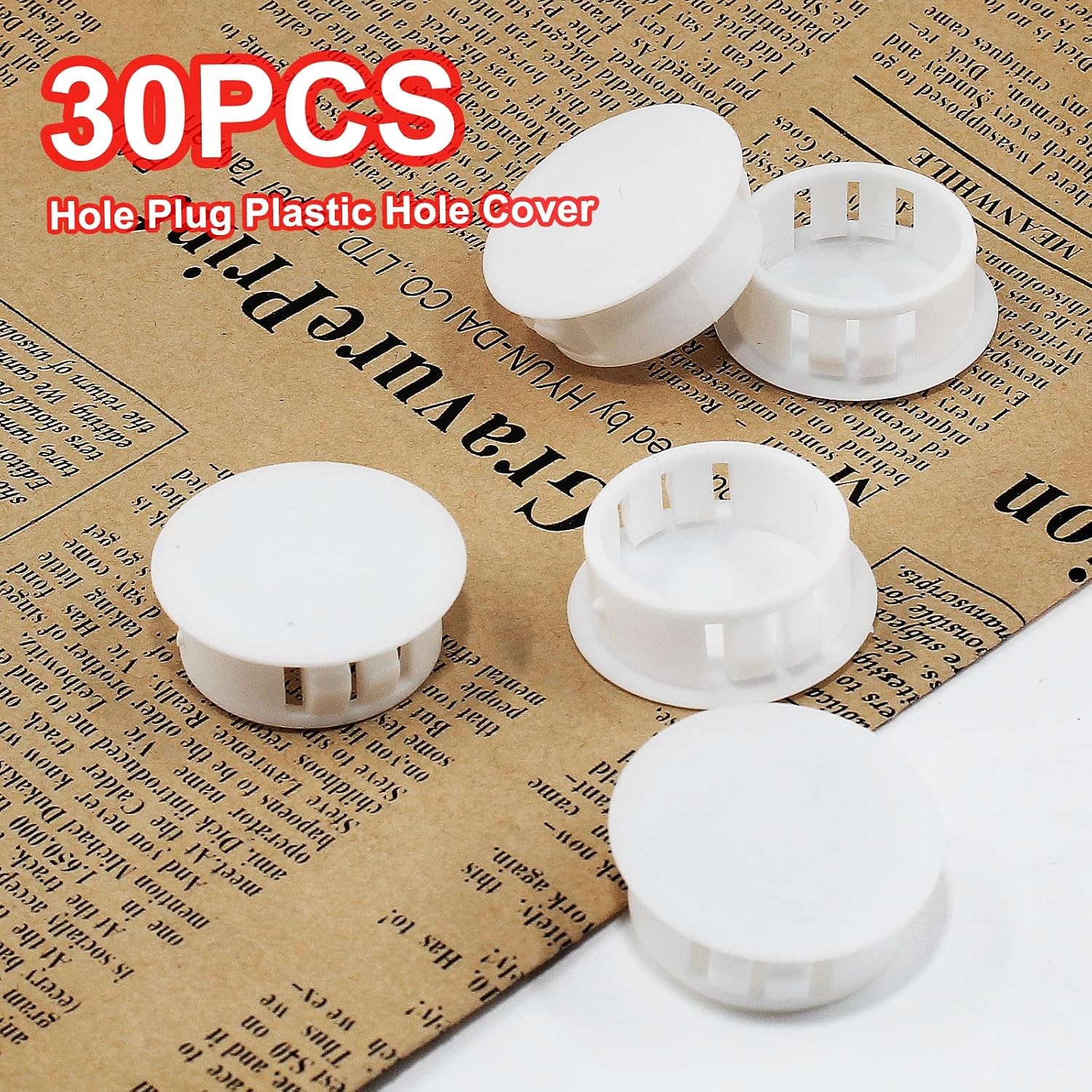 30 PCS 1 inch (25mm) Hole PlugsWhite | Plastic Flush Type, Snap in Locking, For