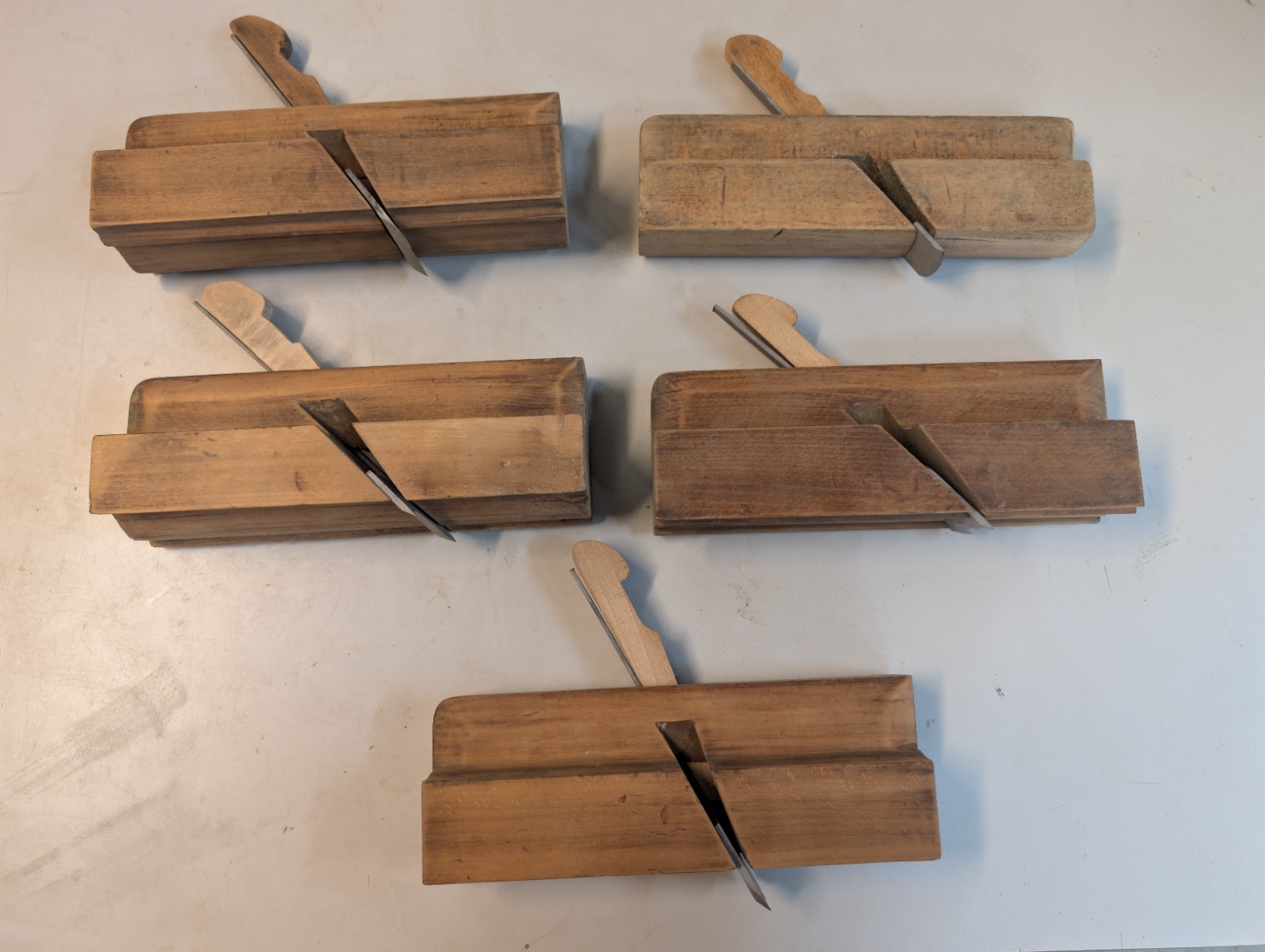 Lot of 5 1800’s Antique Wood Block Moulding Planes Bourn Leavitt / Fuller Boston