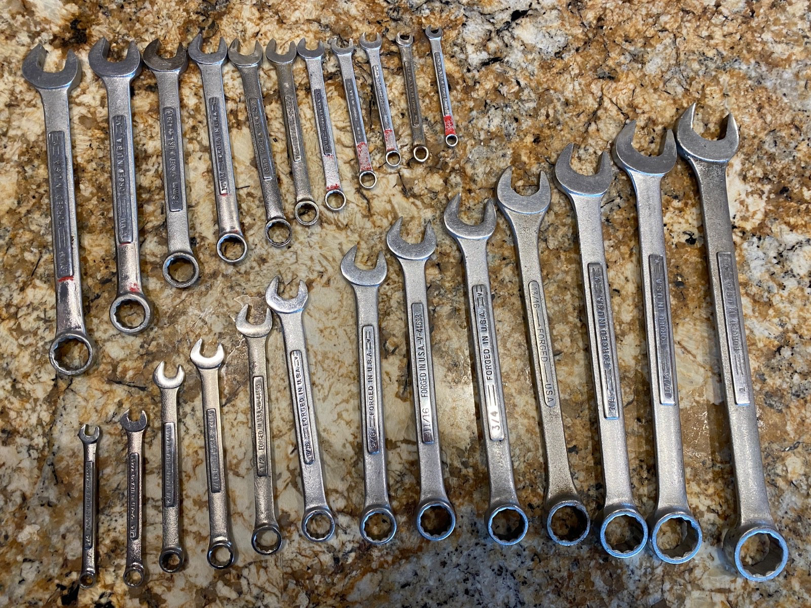 Vintage CRAFTSMAN 24-pc Combination Wrench Set, SAE/MM, 12-pt , VA & VV, USA