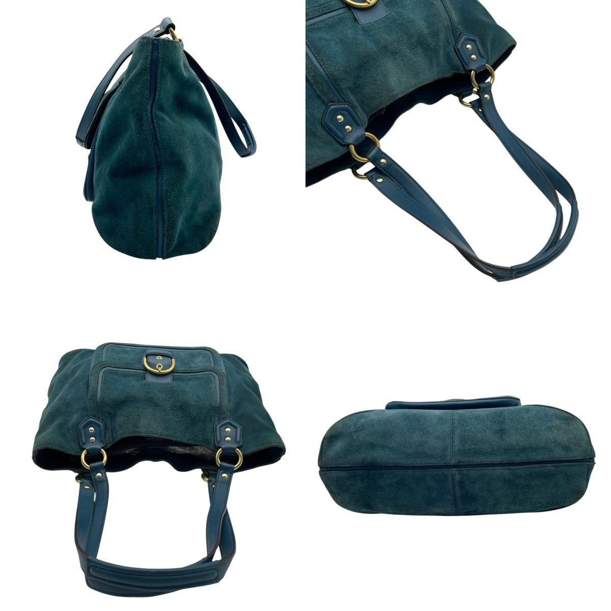 COACH Tote Bag F24688 Campbell Suede Belle A4 Storage Teal Blue Used