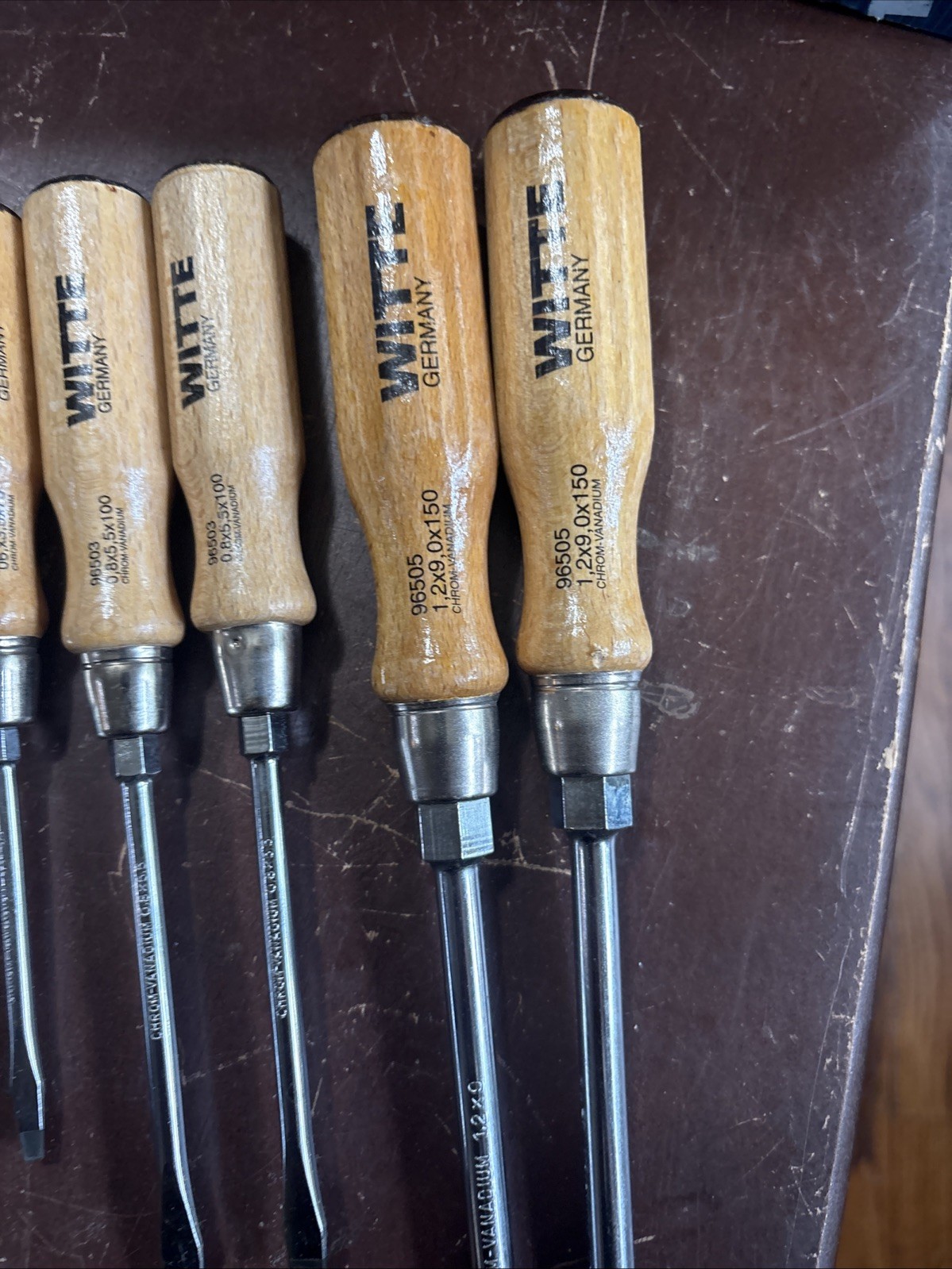 (10) Vintage New Old Stock Witte Wood Handle Screwdriver Germany (5) Sizes