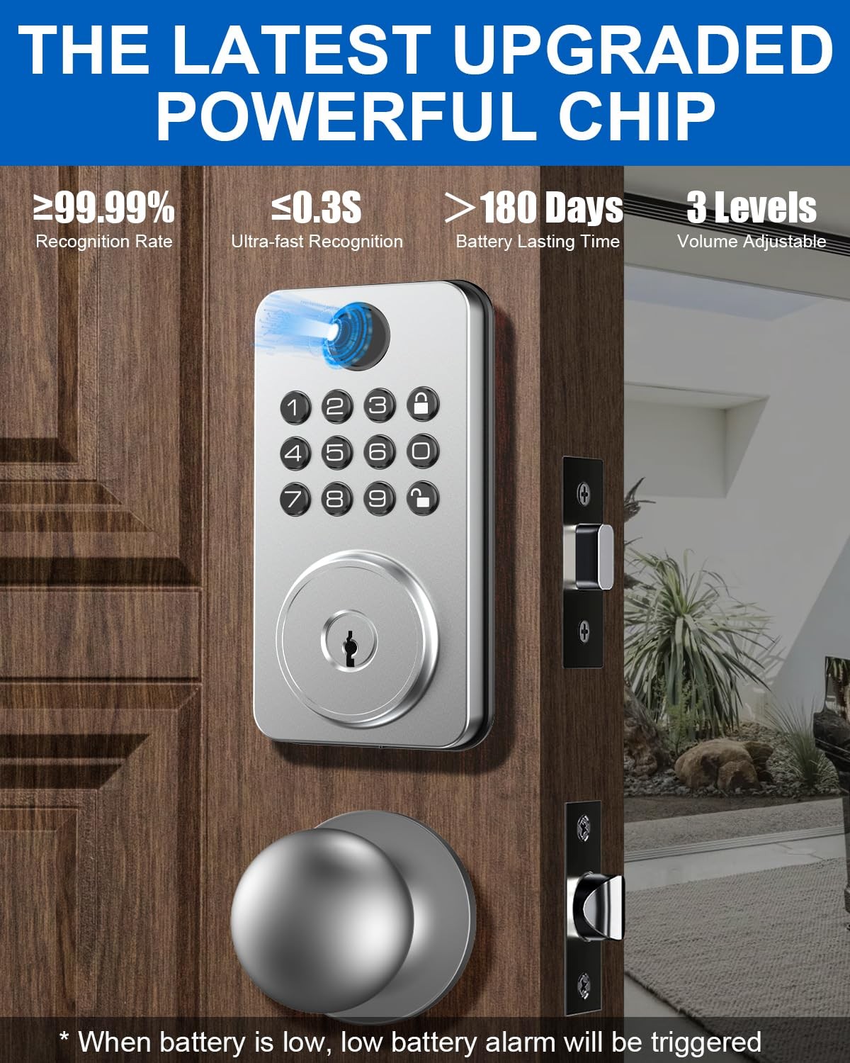 Fingerprint Door Lock Deadbolt with Handle Set – Smart Keyless Entry Silvery