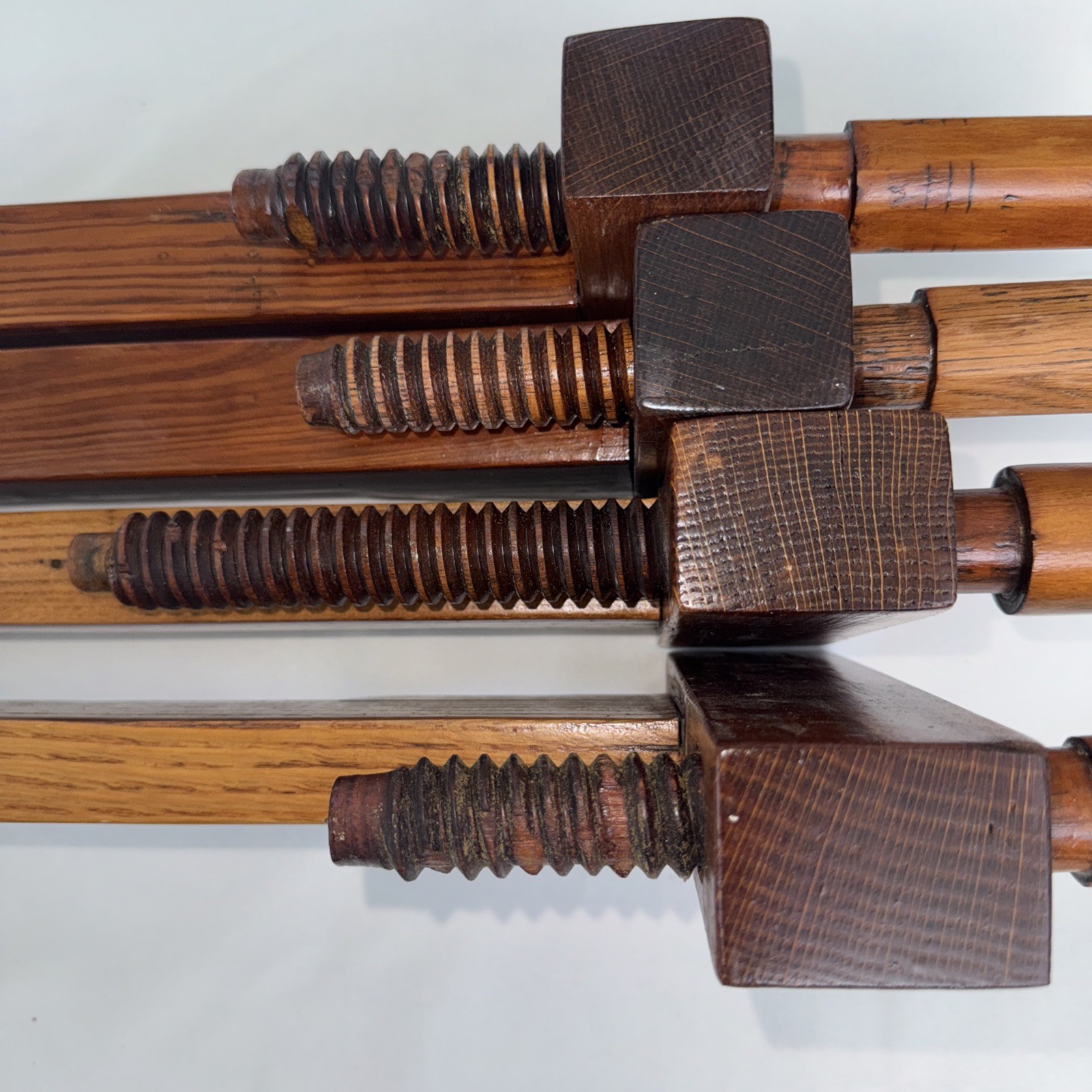 4 Vtg 36” Wooden Bar Clamps Hand Made Complete Primitive Tools Wood Oak Pine