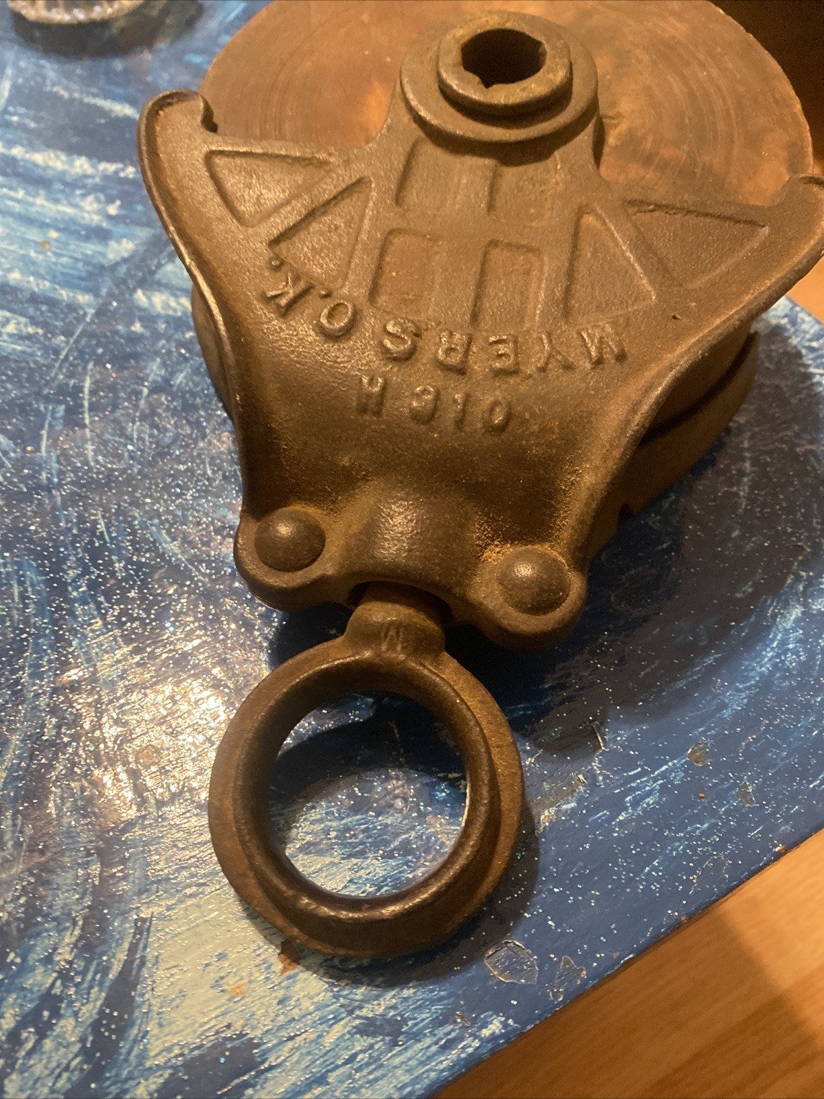 Vintage Myers O.K. Farm Barn Hay Pulley H-311 Cast Iron w/ Wooden Wheel